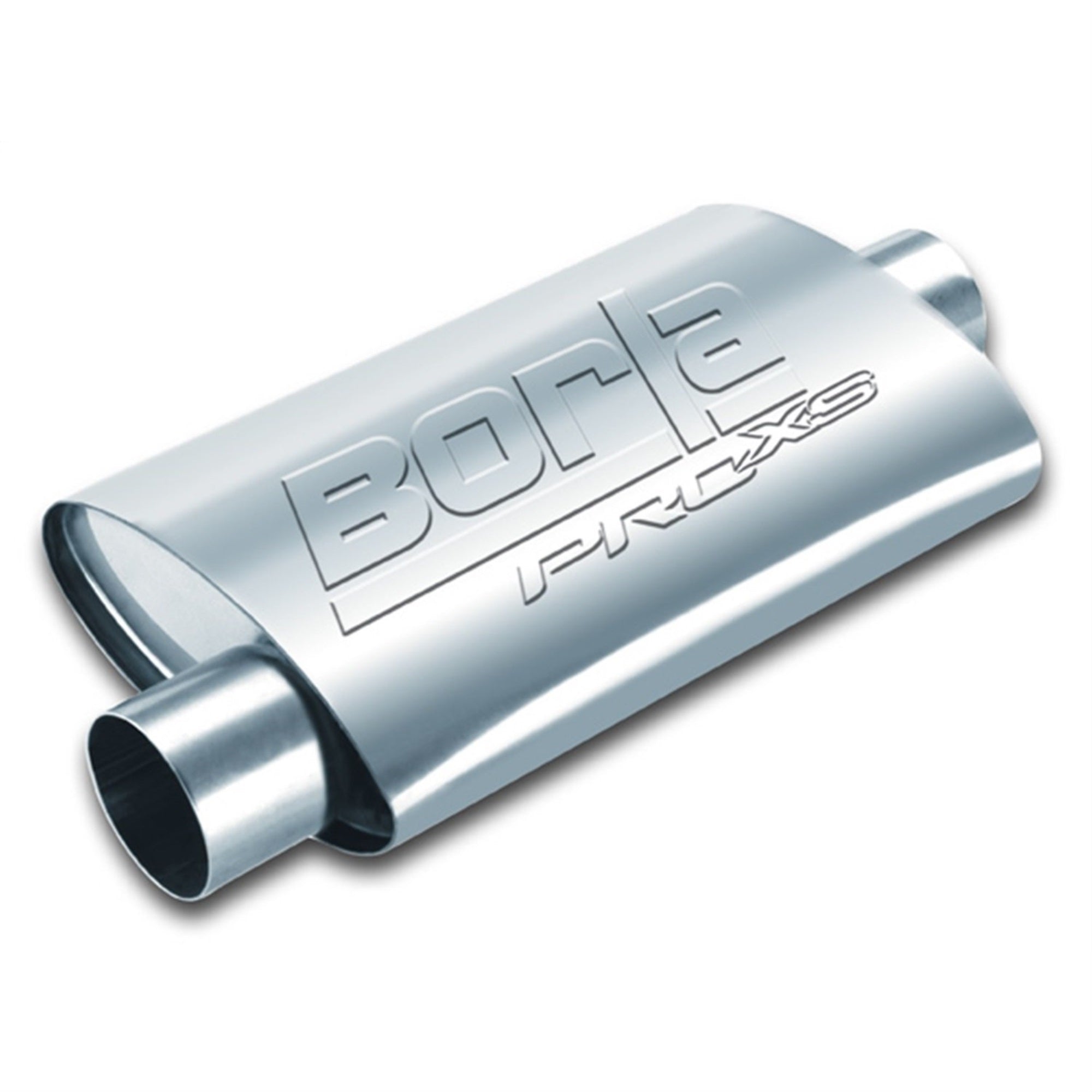 BORLA 40359 ProXS Universal Performance Muffler 3″ Offset Inlet / 3″ Center Outlet 14″ Long body 19″ Overall Length Un-Notched Necks Reversible Design T-304 Stainless Steel