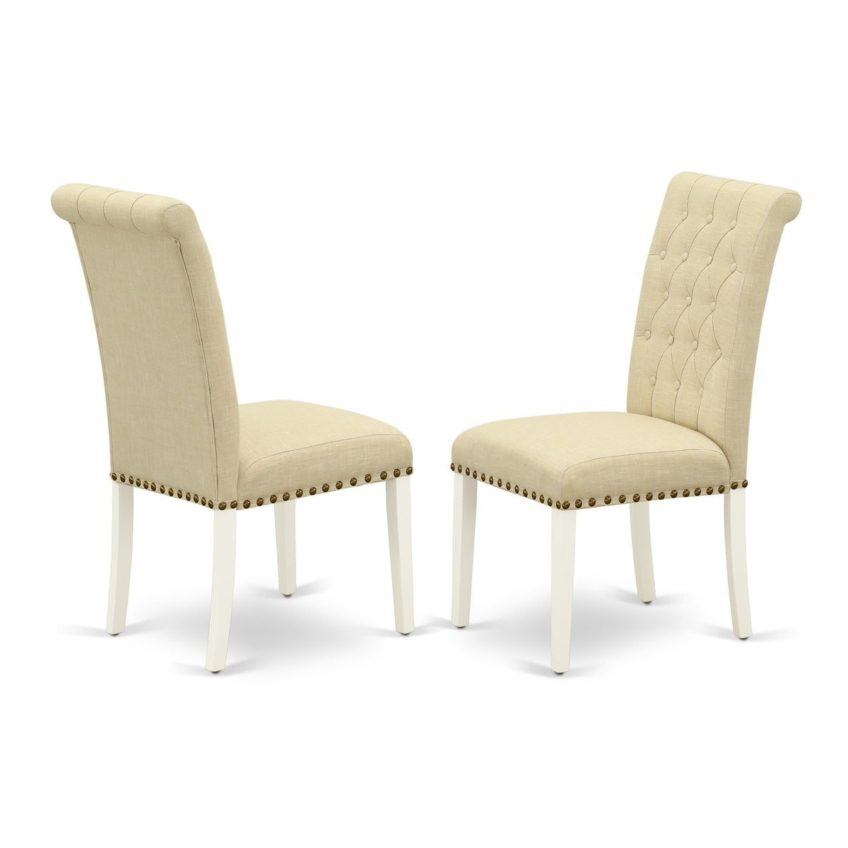 Casafoyer Brp2T02 Bremond Parsons Dining Chairs - Button Tufted Nailhead Trim Light Beige Linen Fabric Upholstered Chairs, Set Of 2, Linen White