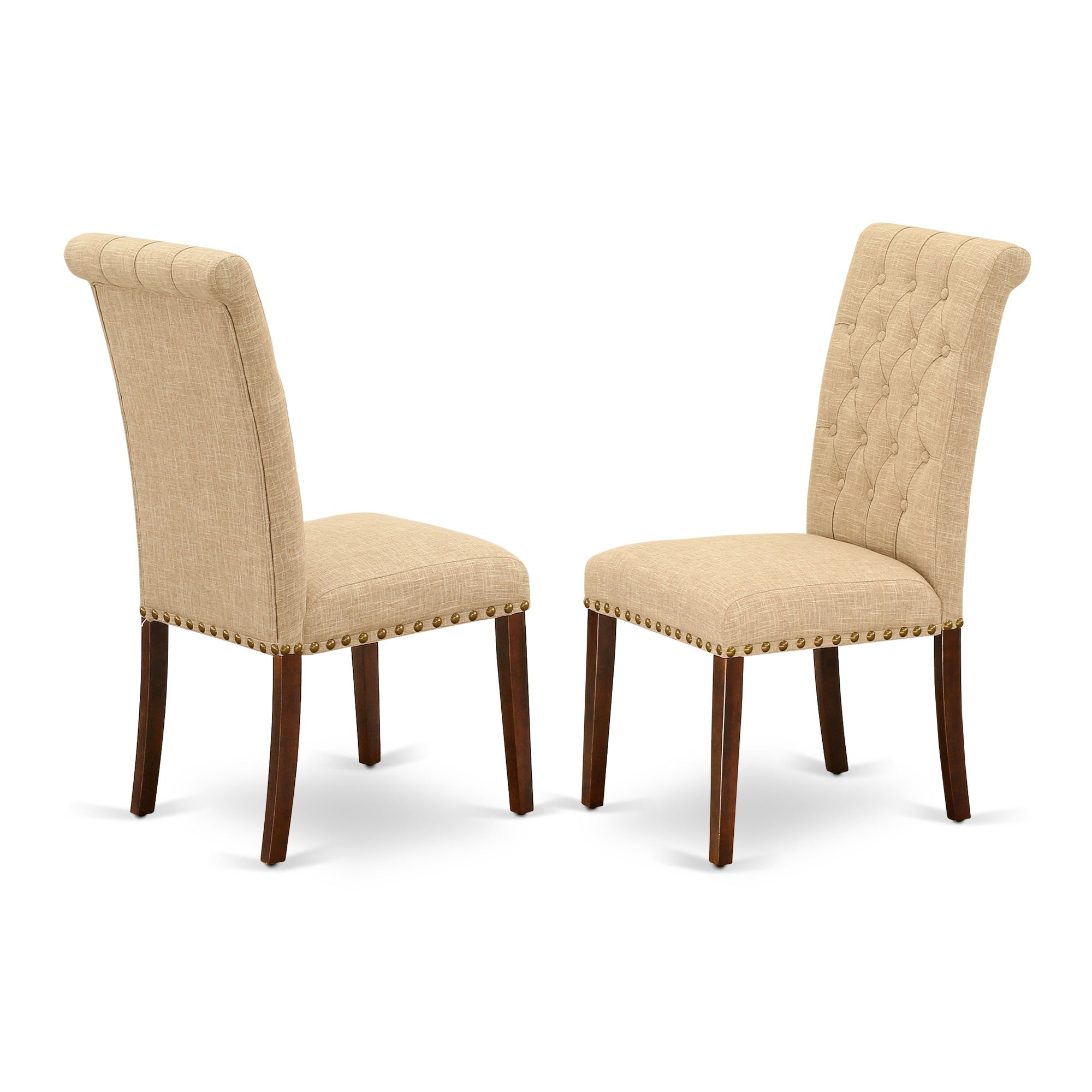 Set Of 2 Chairs Brp3T04 Bremond Parson Chair With Mahogany Leg And Linen Fabric Light Fawn
