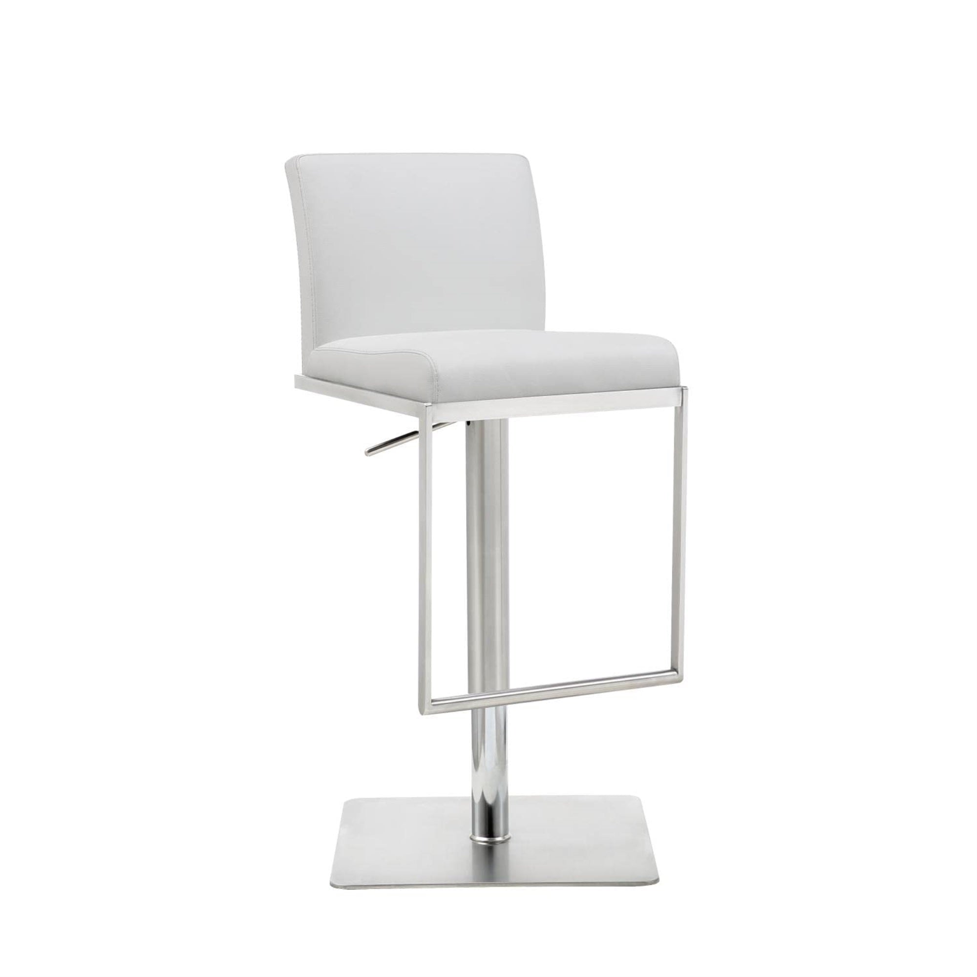 Clay Barstool White adjustable height and square stainless steel base.