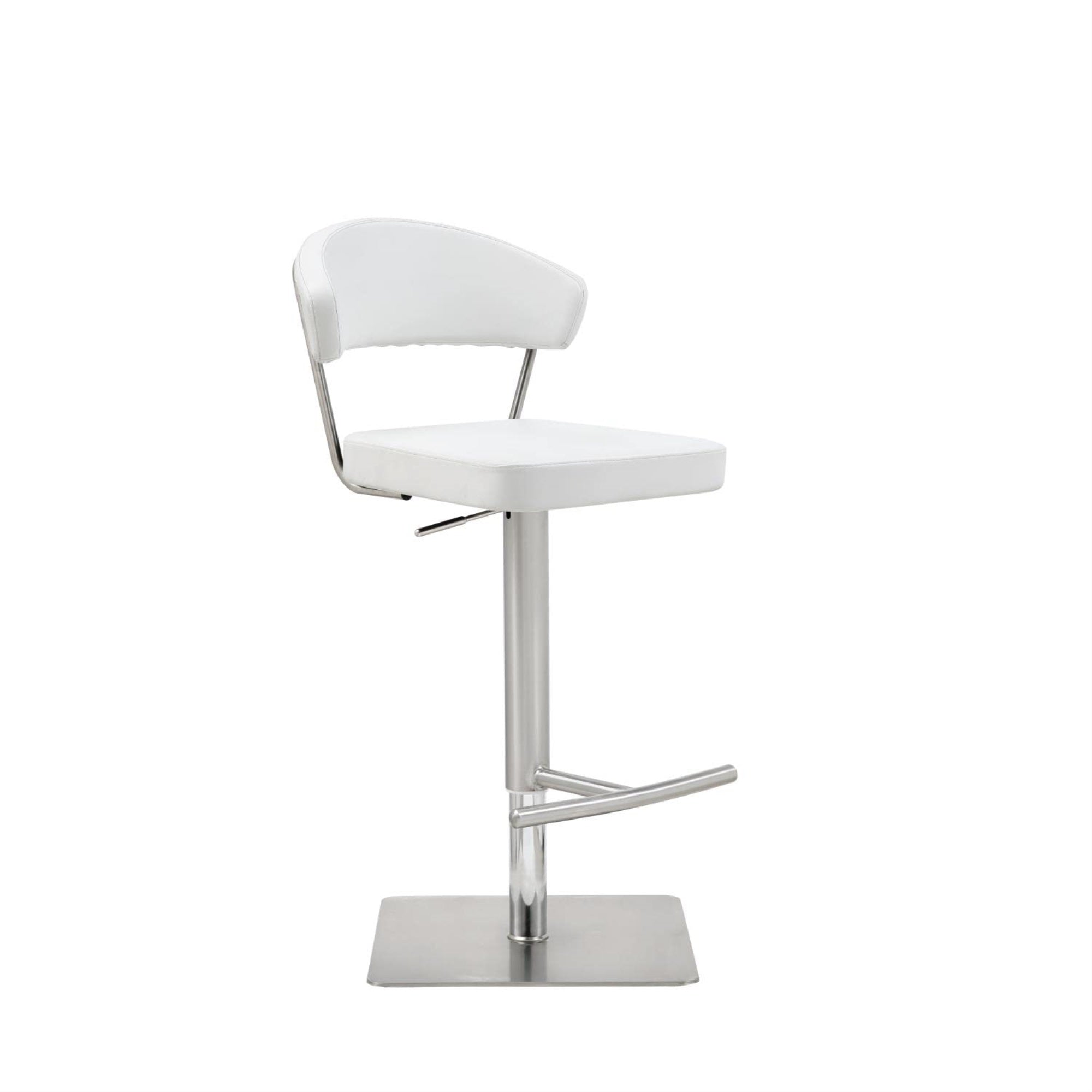 Maureen Barstool White adjustable height and square stainless steel base.
