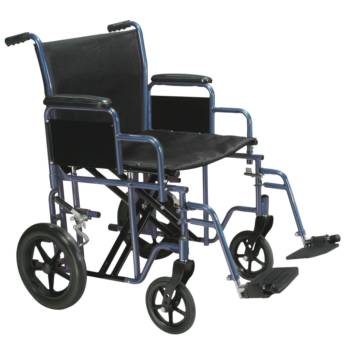 Bariatric Heavy Duty Transport Wheelchair With Swing Away Footrest, 22 Seat, Blue