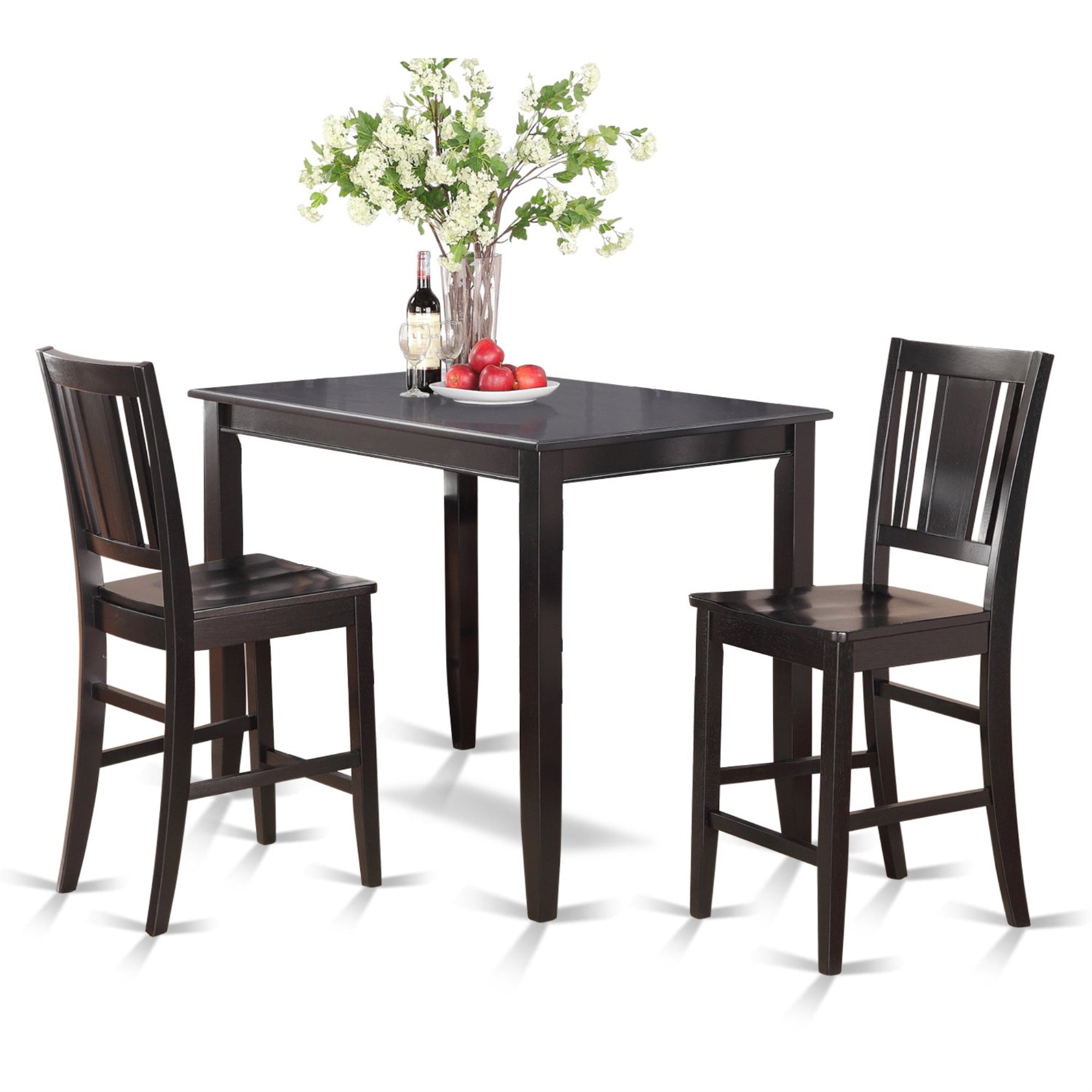 East West Furniture Buck3-Blk-W 3 Piece Kitchen Counter Height Set Contains A Rectangle Dining Room Table And 2 Wooden Seat Chairs, 30X48 Inch
