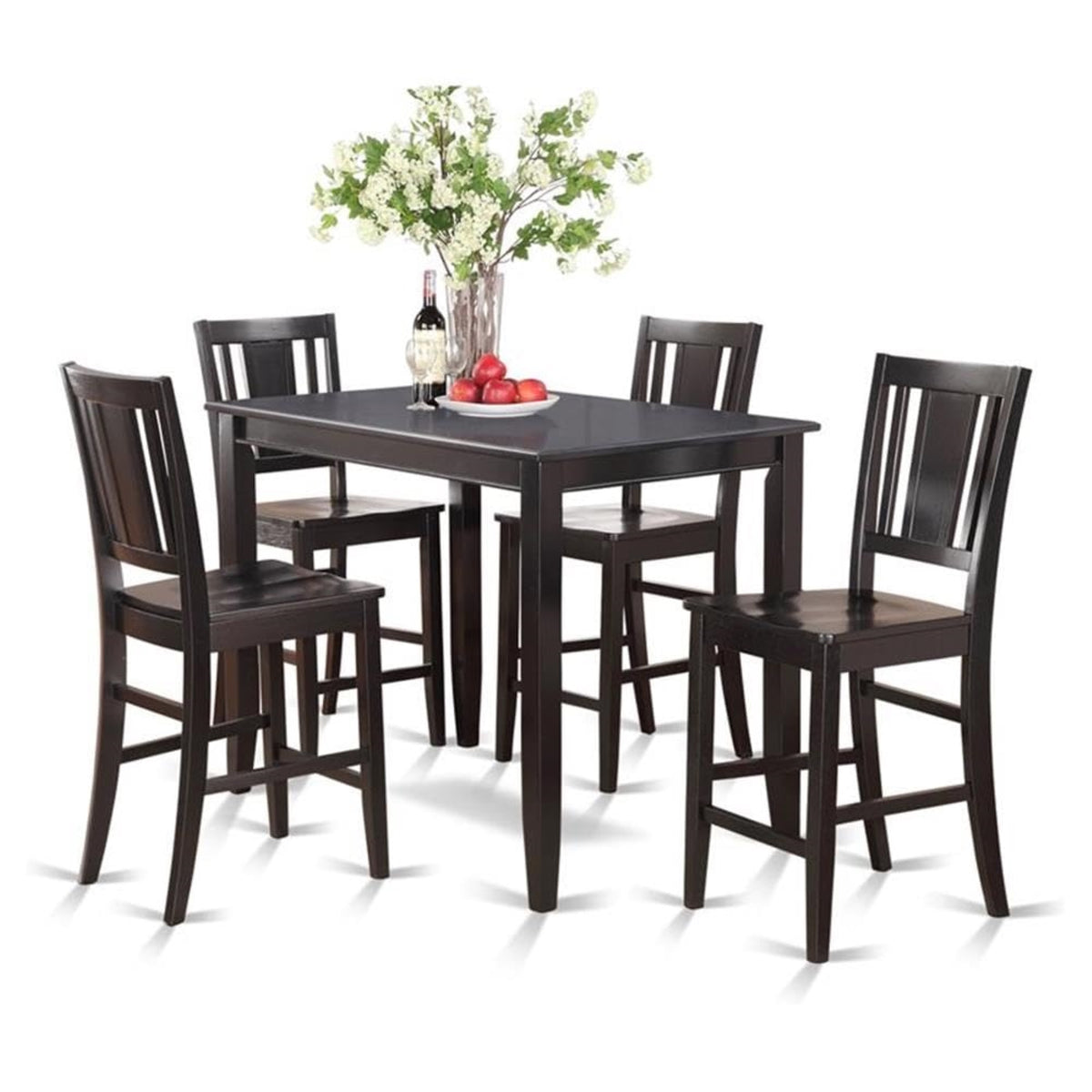 Casafoyer Buck5-Blk-W 5 Piece Kitchen Counter Set Includes A Rectangle Dining Room Table And 4 Dining Chairs, 30X48 Inch, Black