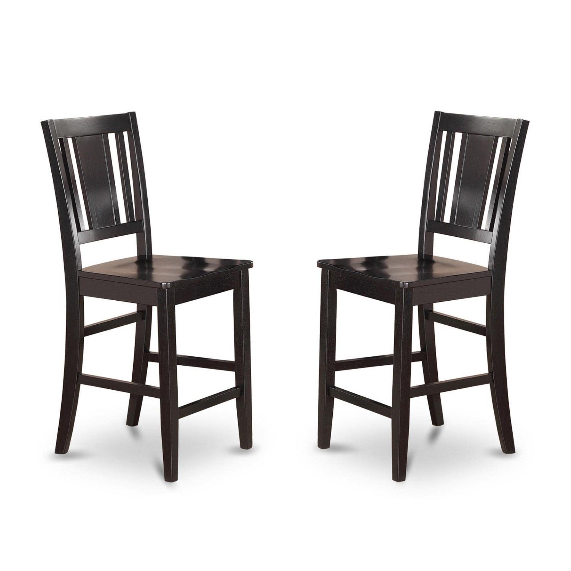 Casafoyer Bus-Blk-W Counter Height Barstools-Slat Back Solid Wood Seat Chairs, Set Of 2, Black