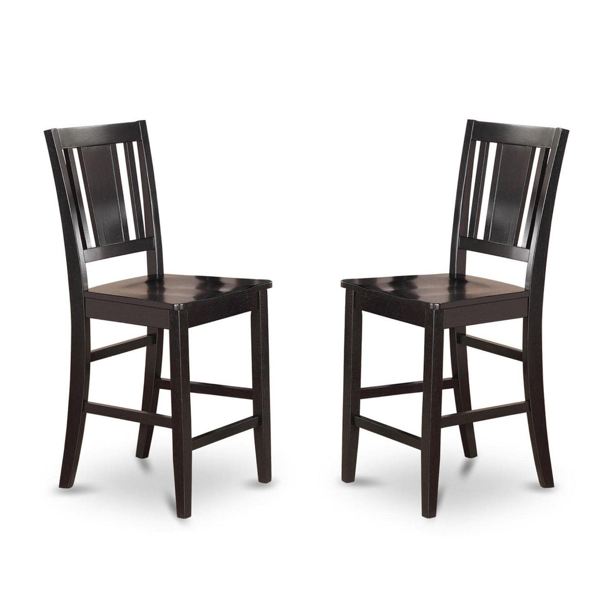 Casafoyer Bus-Blk-W Counter Height Barstools-Slat Back Solid Wood Seat Chairs, Set Of 2, Black