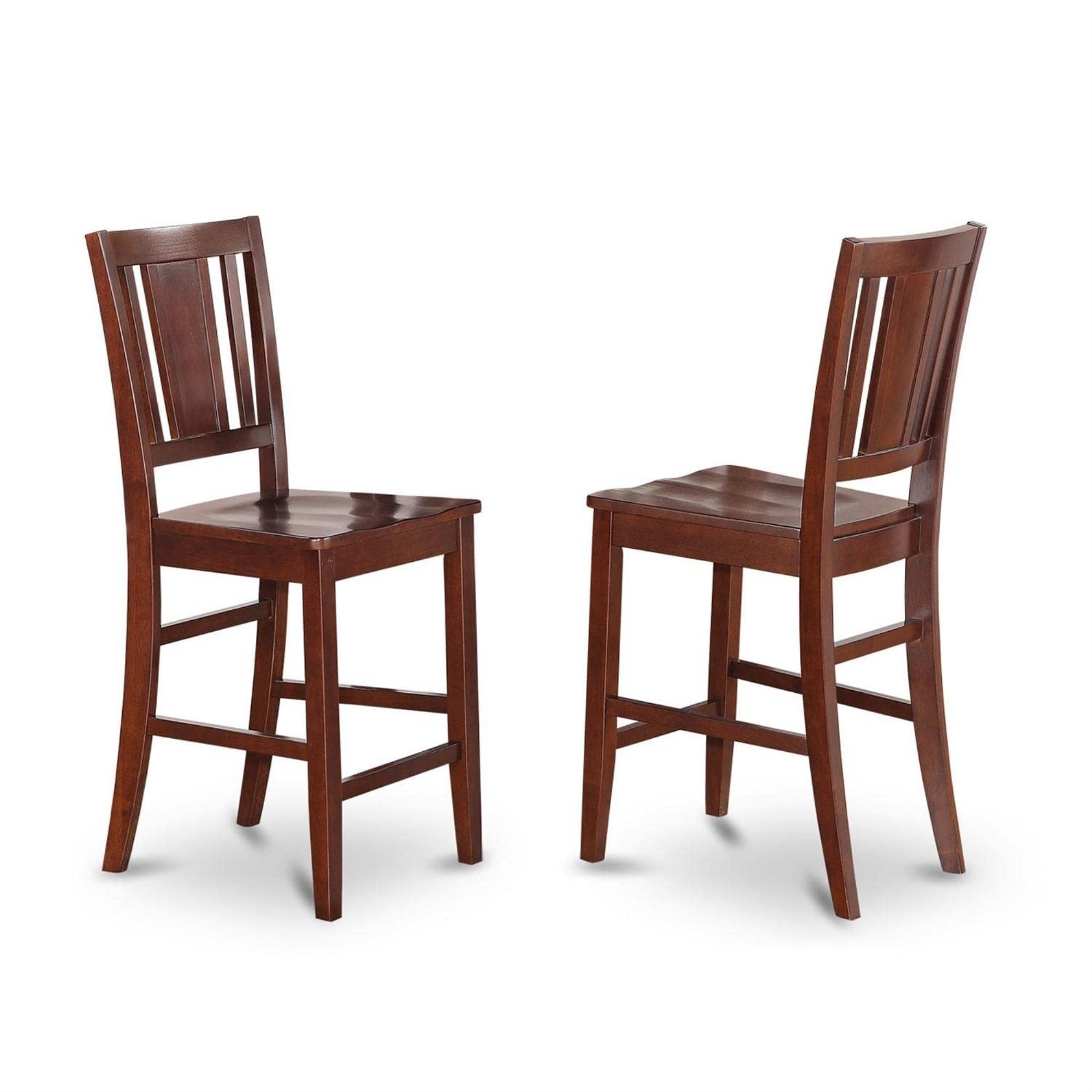 Casafoyer Bus-Mah-W Counter Height Stools-Slat Back Wood Seat Chairs, Set Of 2, Mahogany