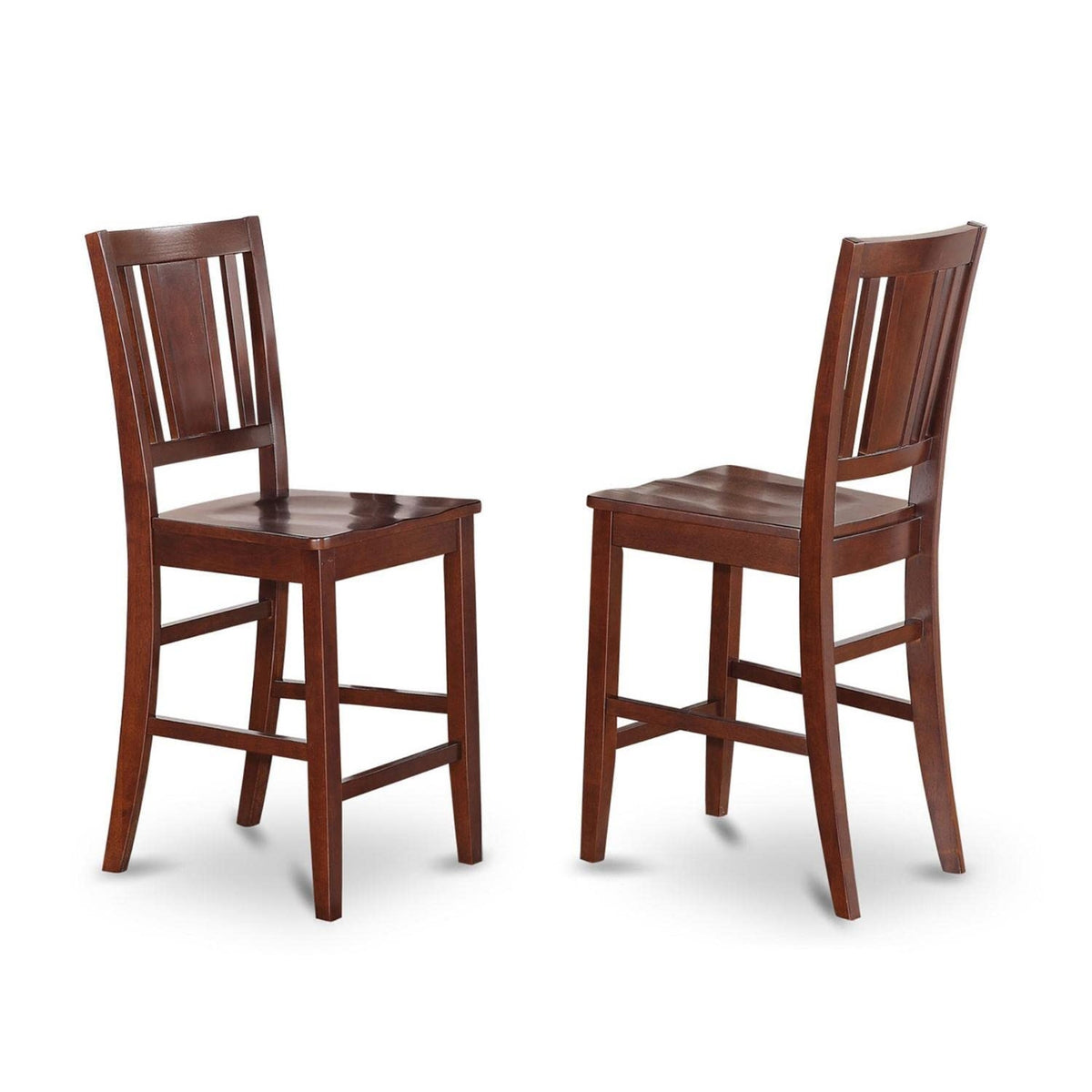 Casafoyer Bus-Mah-W Counter Height Stools-Slat Back Wood Seat Chairs, Set Of 2, Mahogany