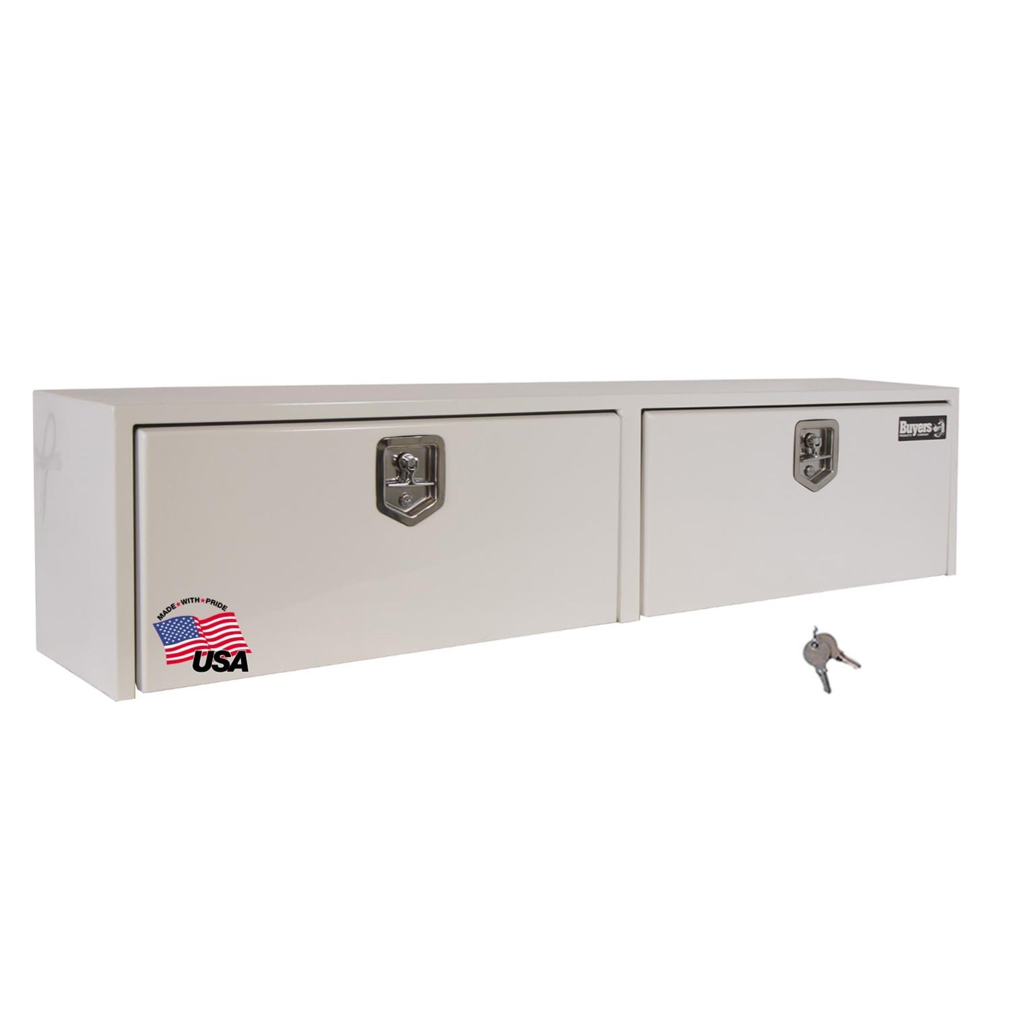 Buyers Products 1702840 White Steel Topsider Truck Box With T-Handle Latch, 16 X 13 X 72 Inch, Truck Tool Box For Storage And Organization, Lockable Tool Chest For Work Trucks