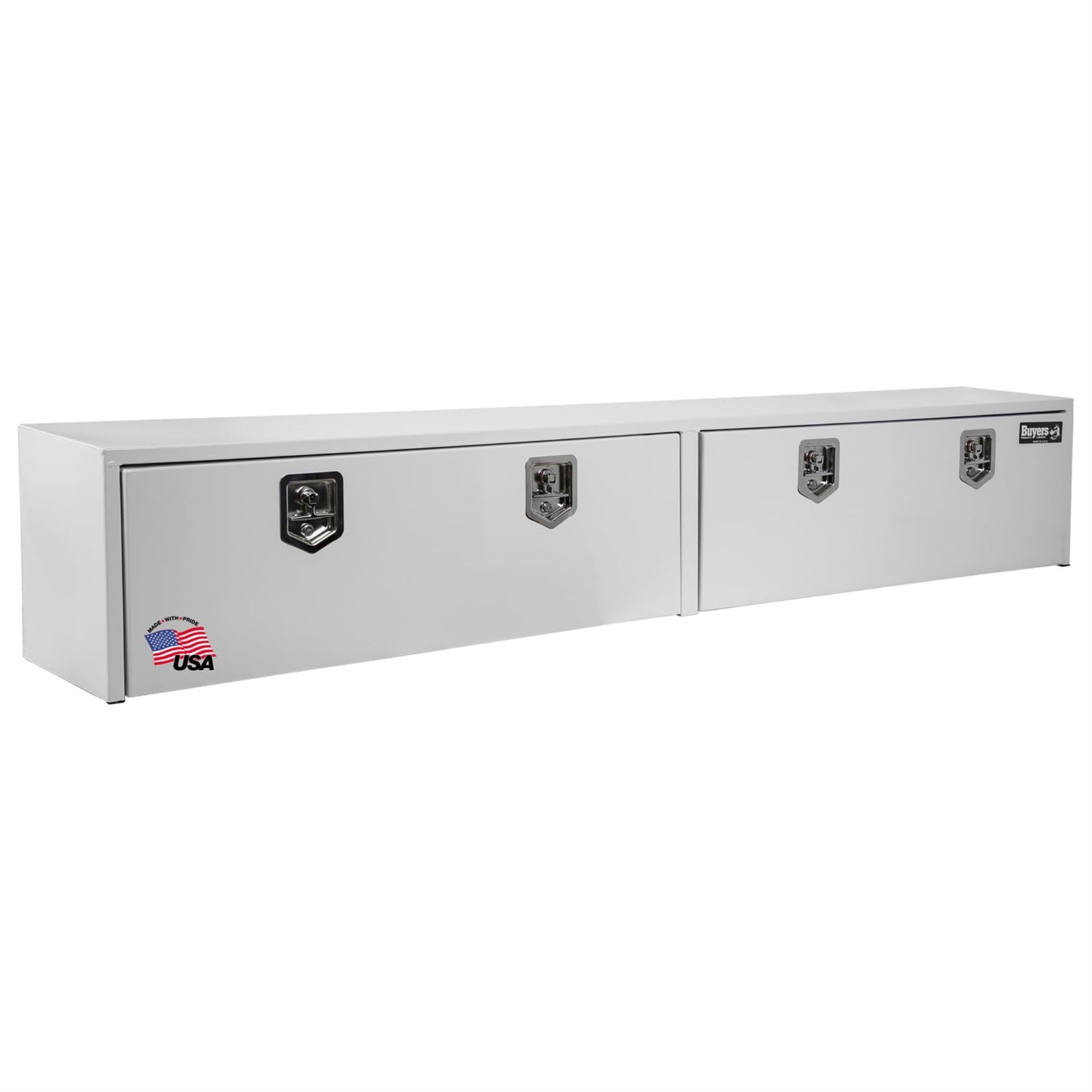 Buyers Products 1702860 White Steel Topsider Truck Box With T-Handle Latch, 16 X 13 X 96 Inch, Truck Tool Box For Storage And Organization, Lockable Tool Chest For Work Trucks