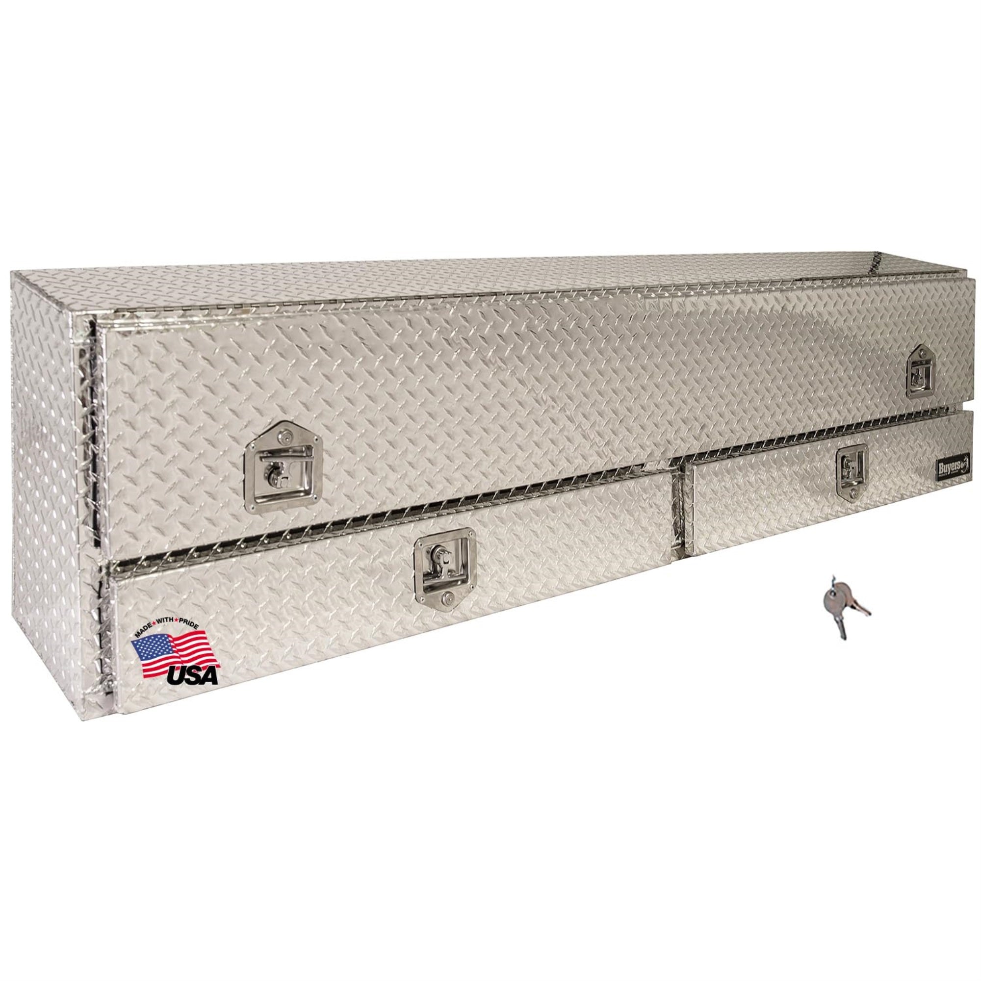 Buyers Products - 1705651 Contractor Toolbox With Bottom Drawers, Diamond Tread Aluminum, 88 Inches