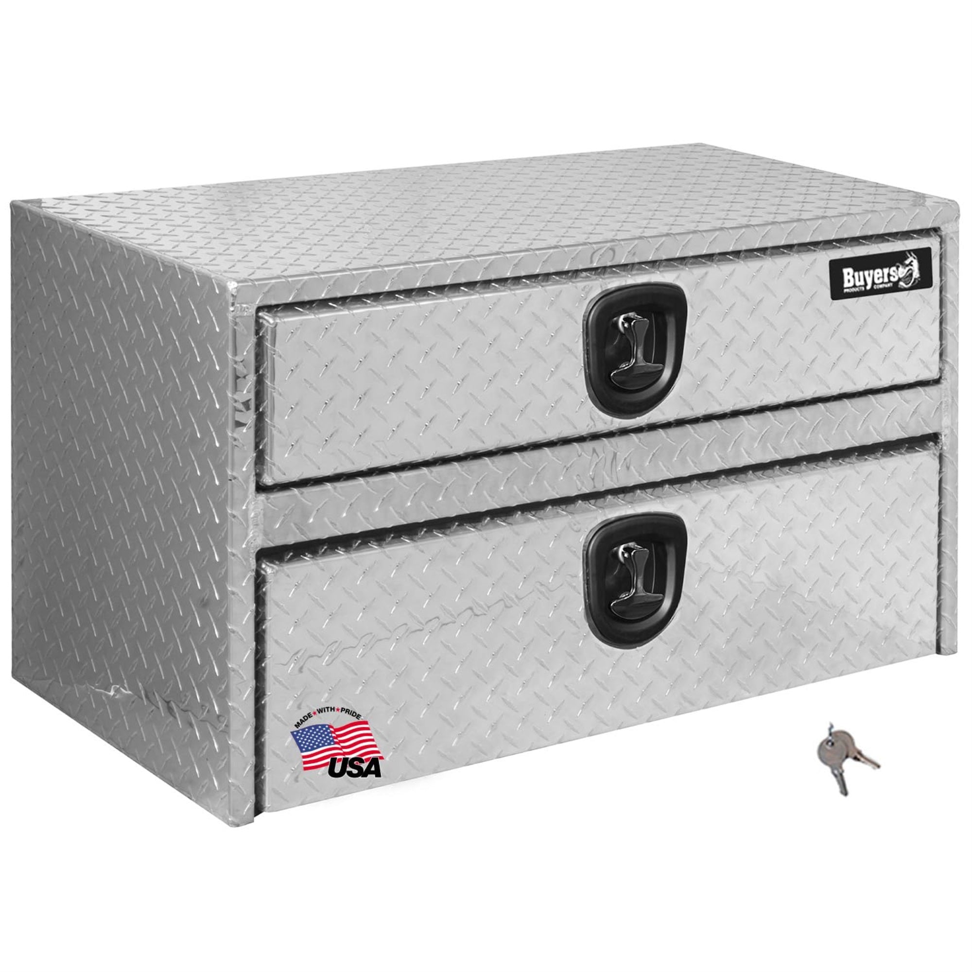 Buyers Products 1712205 Diamond Tread Aluminum Underbody Truck Box W/Drawer & 3-Point Compression Latch, 20 X 18 X 36 Inch, Made In The Usa, Work Truck Tool Box, Job Box For Storage & Organization