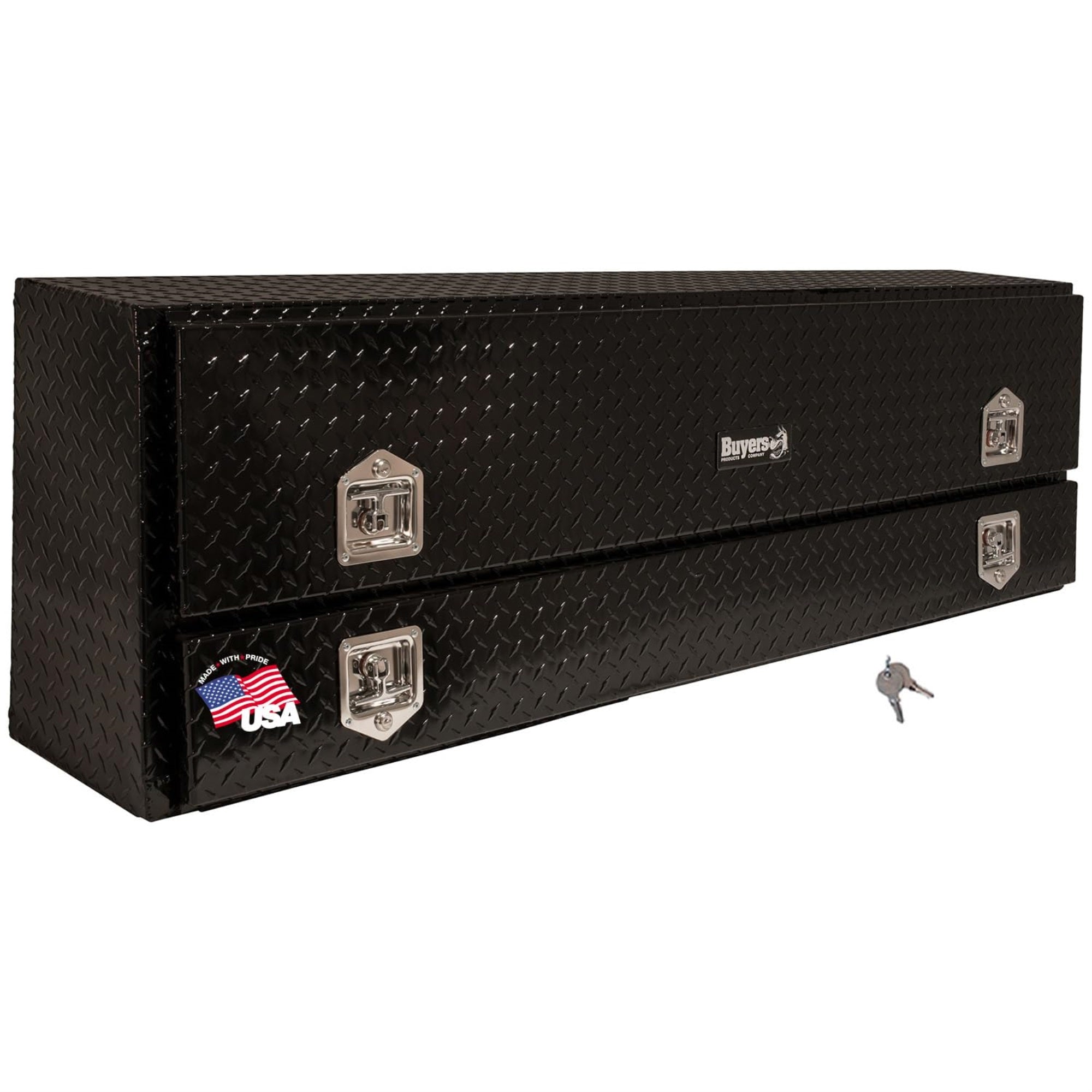 Buyers Products 1725640 Black Aluminum Diamond Tread Contractor Truck Box With Lockable T-Handle Latch And One Lower Compartment, 72 X 21 X 13.5 Inch, Truck Tool Box For Storage And Organization