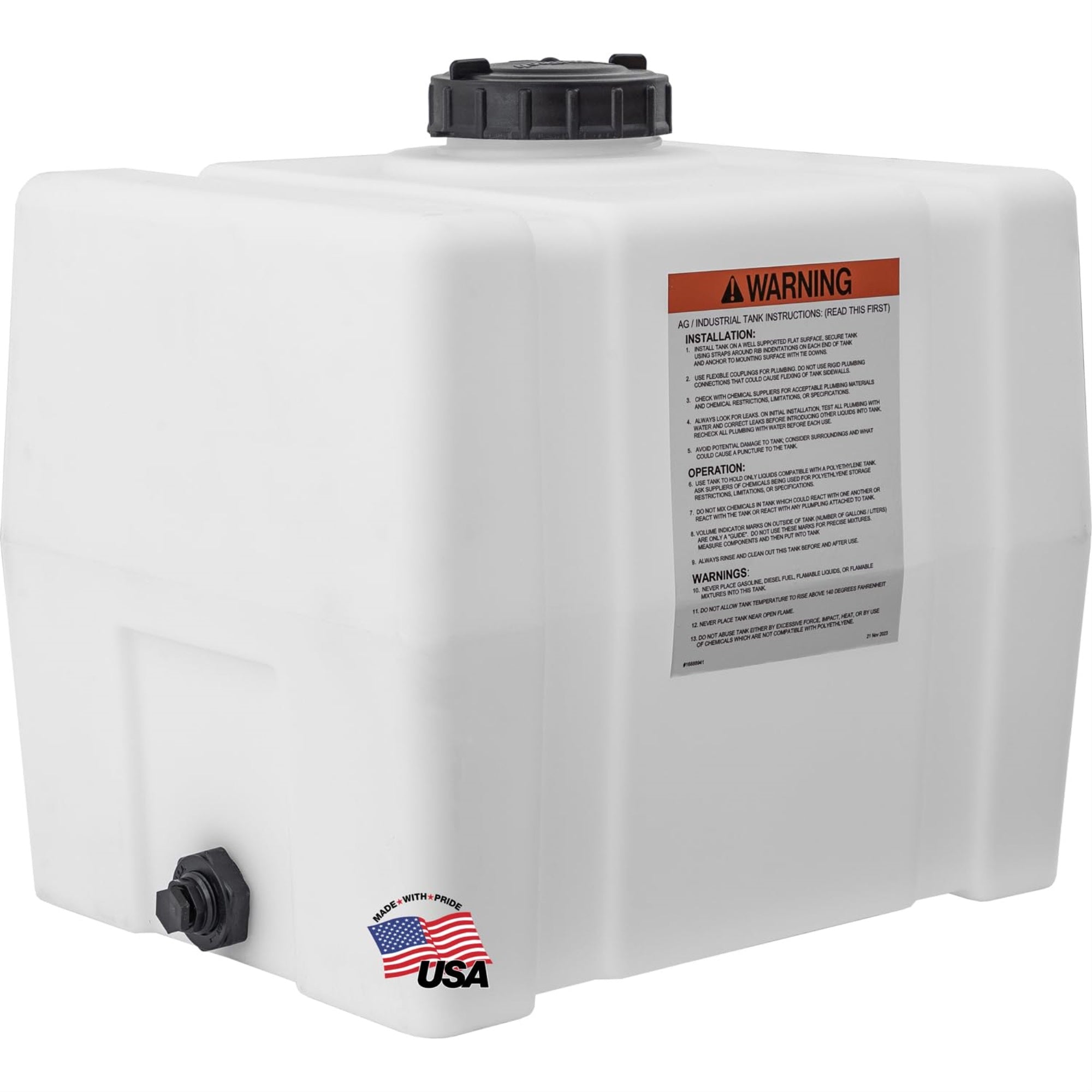 Romotech 82123909 Horizontal Square Polyethylene Water Tank For Farming Construction And More, 30 Gallon, Clear