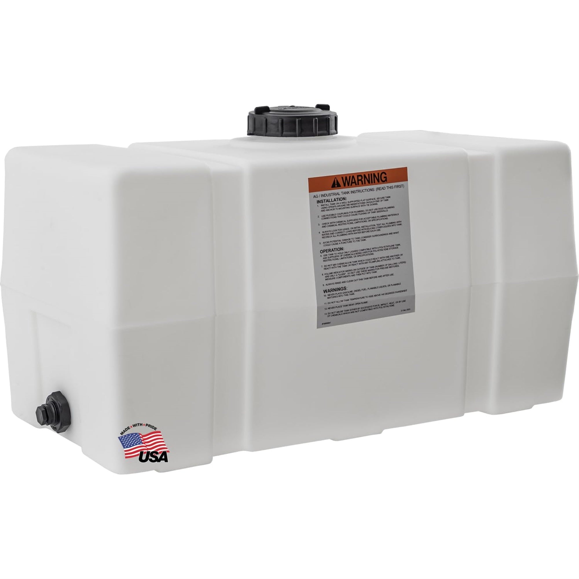 Romotech 82123919 Horizontal Square Reservoir 50 Gallon, Made In The Usa, Poly Tank For Farming Water And Non-Flammable Liquids, Rust And Corrosion Proof, Clear