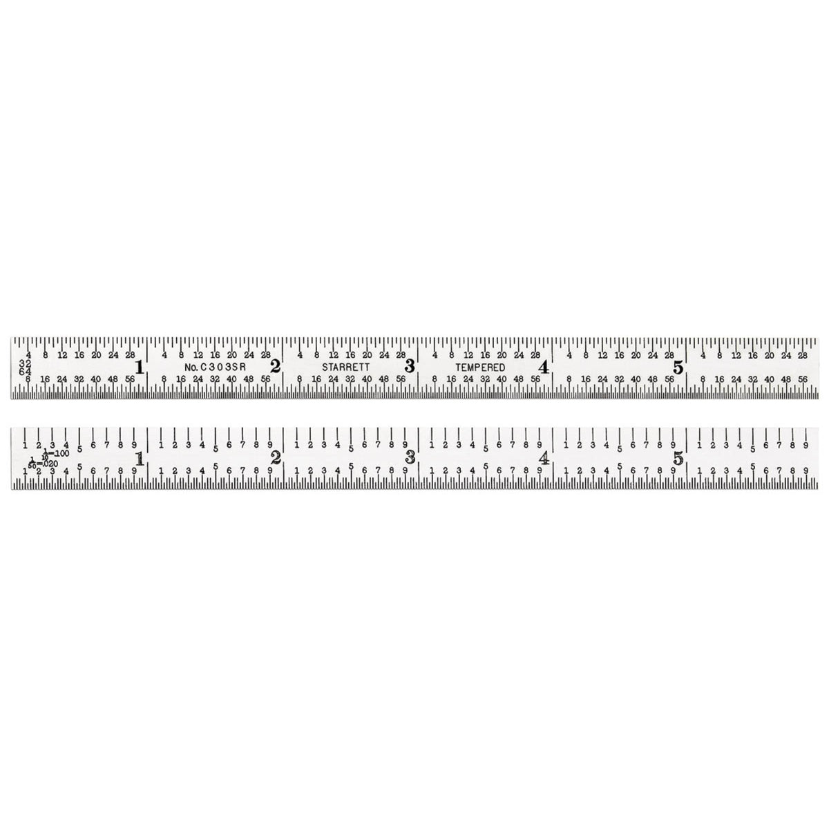 C303Sr-6 Semi-Flexible Steel Rule With Inch Graduations, 3R Style Graduations, 6' Length, 3/4' Width, 1/50' Thickness