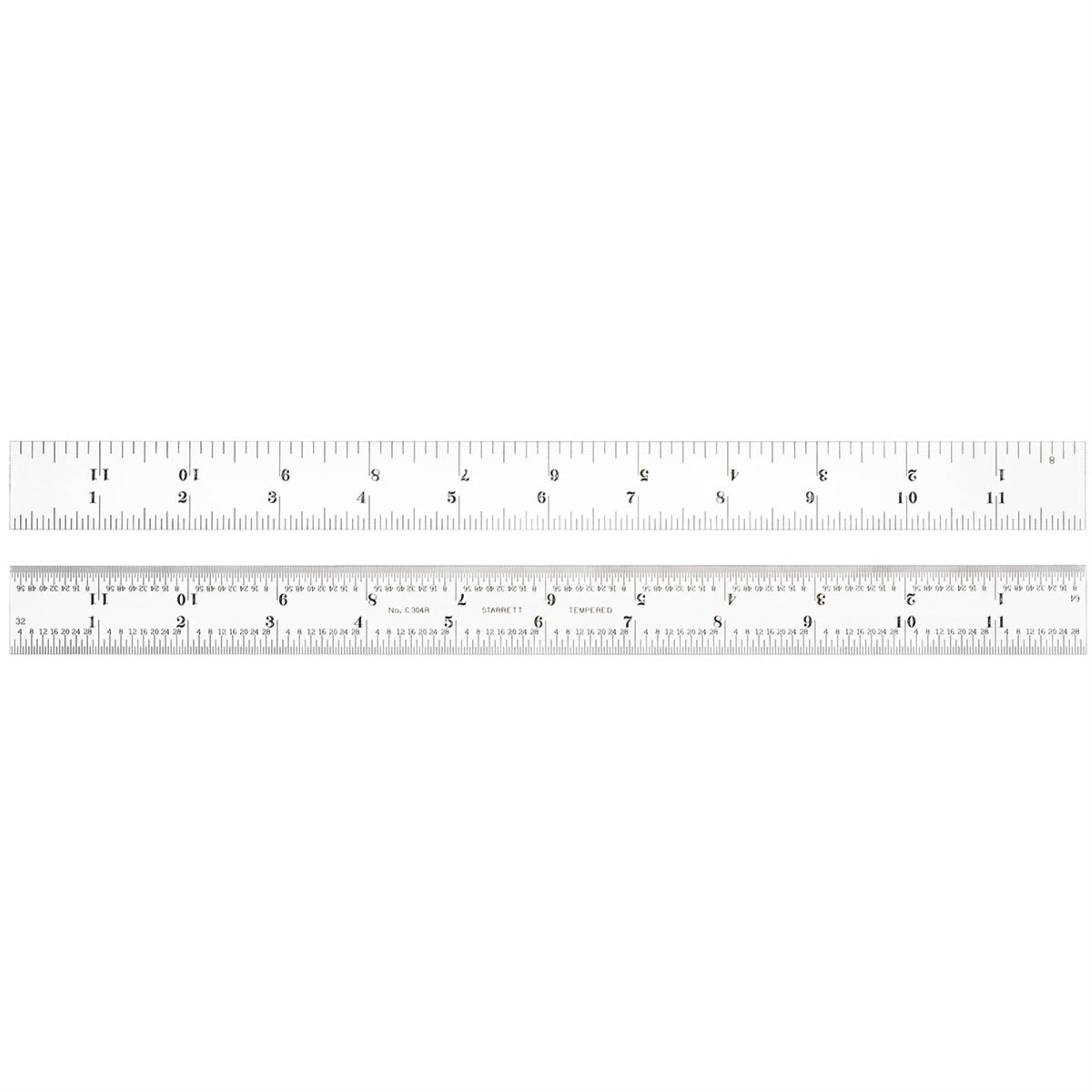 C304R-12 Full Flexible Steel Rule With Inch Graduations, 4R Style Graduations, 12' Length, 1/2' Width, 1/64' Thickness