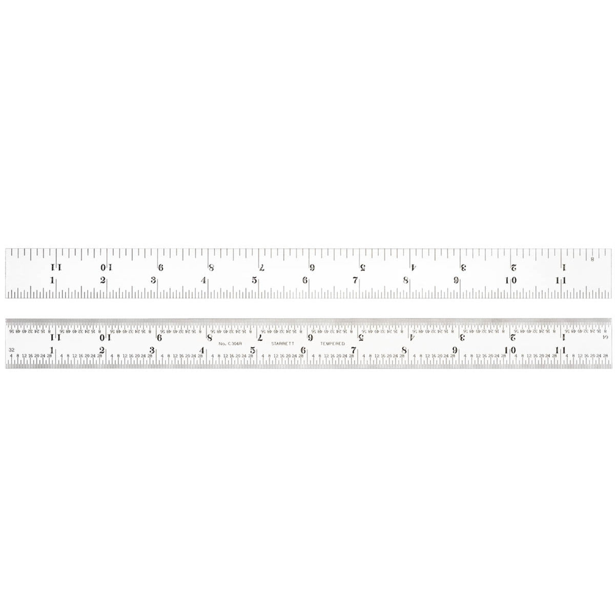 C304R-12 Full Flexible Steel Rule With Inch Graduations, 4R Style Graduations, 12' Length, 1/2' Width, 1/64' Thickness