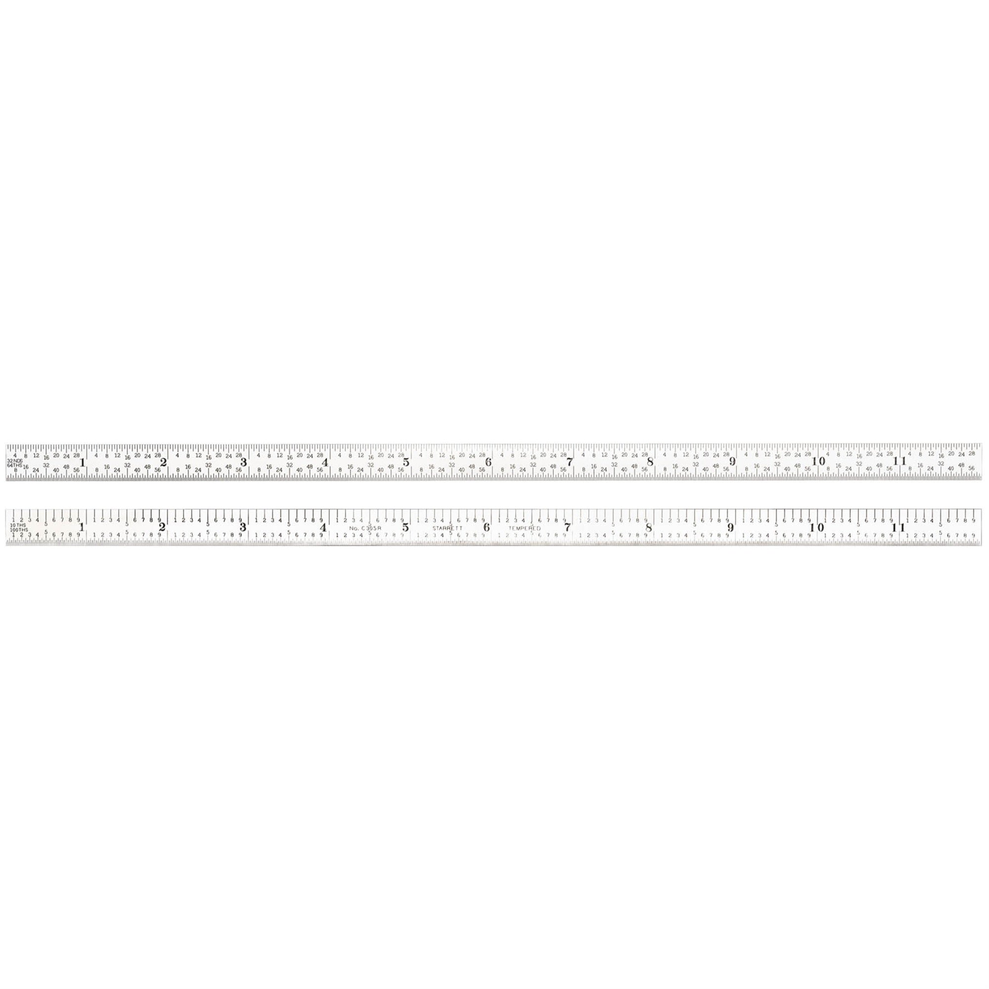 C305R-12 Full Flexible Steel Rule With Inch Graduations, 5R Style Graduations, 12' Length, 1/2' Width, 1/64' Thickness