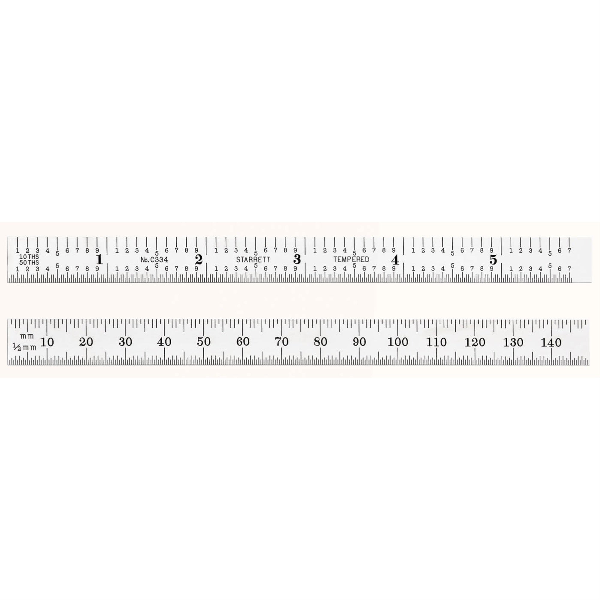 C334-150 150Mm/5-3/4 Full-Flexible Rule - Mm & Inch Graduations, Mm & 1/2Mm On One Side; Quick-Reading 10Ths & Aircraft Quick-