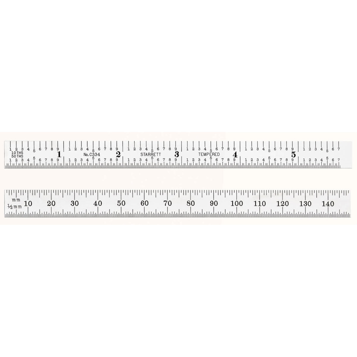 C334-150 150Mm/5-3/4 Full-Flexible Rule - Mm & Inch Graduations, Mm & 1/2Mm On One Side; Quick-Reading 10Ths & Aircraft Quick-