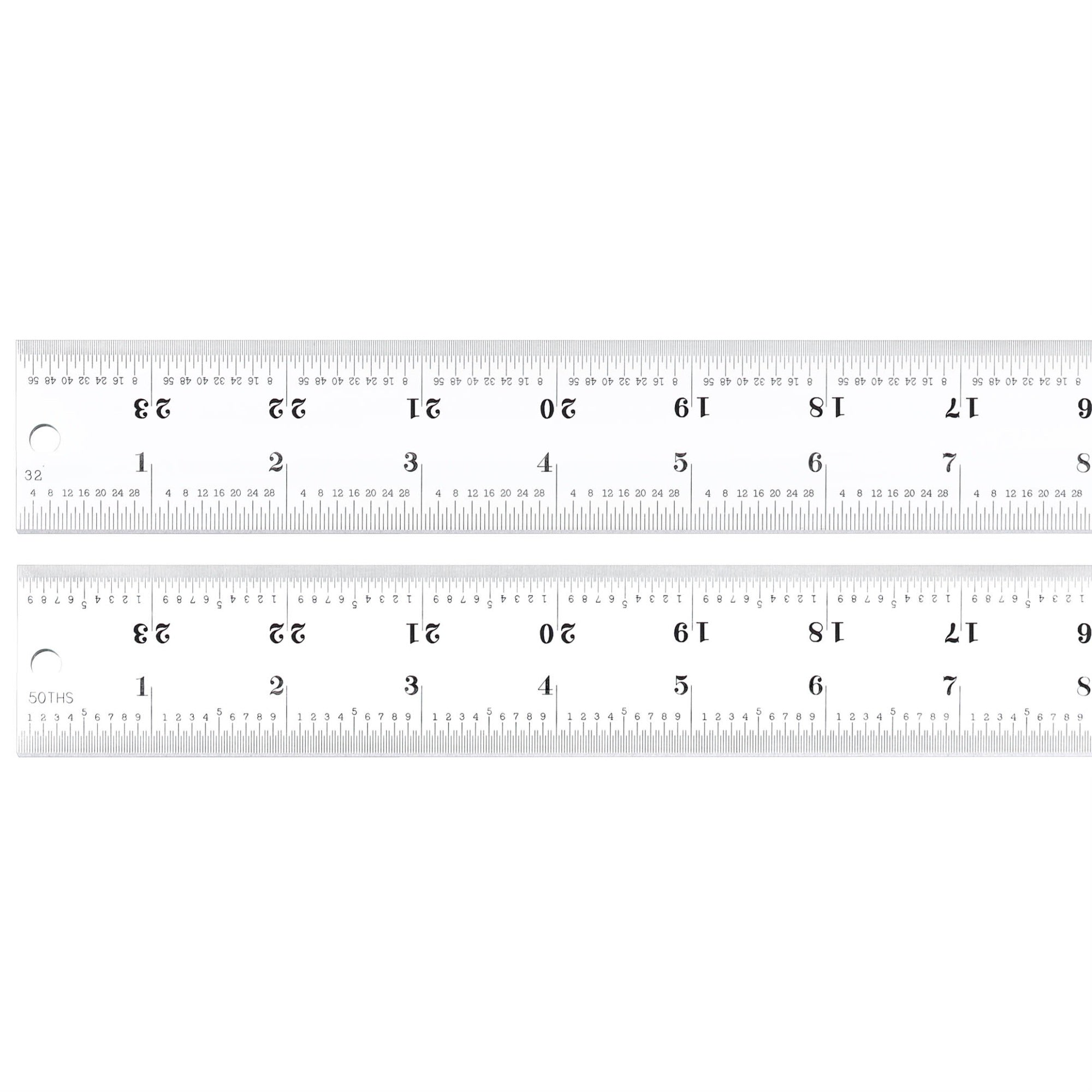 C416R-24 Heavy Spring Tempered Steel Rule With Inch Graduations, 16R Style Graduations, 24 Length, 1-1/4 Width, 1/10 Thickness