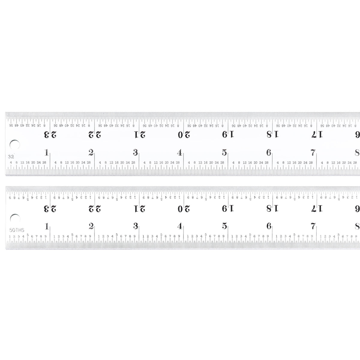 C416R-24 Heavy Spring Tempered Steel Rule With Inch Graduations, 16R Style Graduations, 24 Length, 1-1/4 Width, 1/10 Thickness