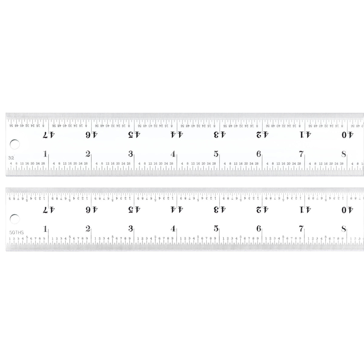 C416R-48 Heavy Spring Tempered Steel Rule With Inch Graduations, 16R Style Graduations, 48' Length 1-1/2' Width, 1/10' Thicknes