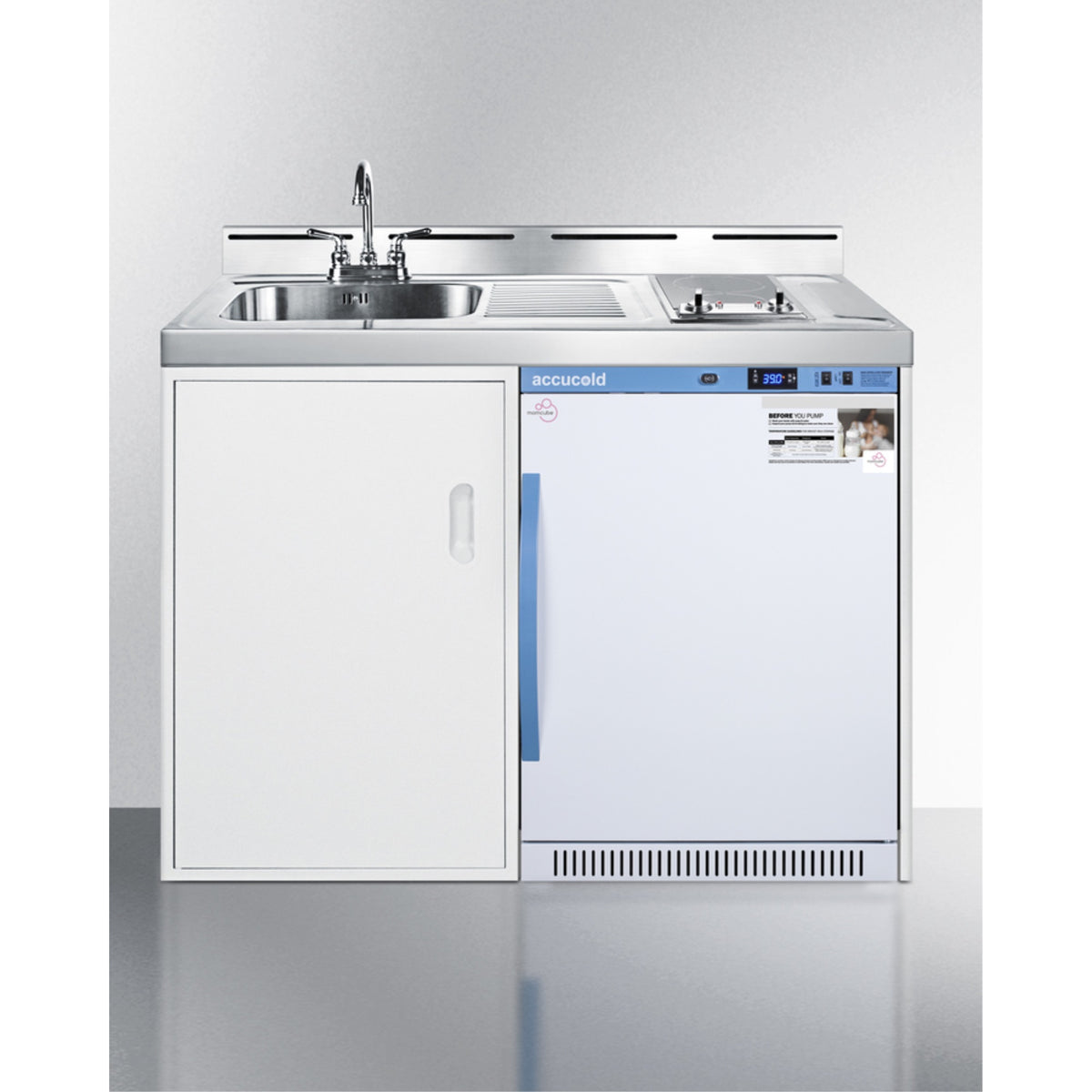 48 Wide All-In-One Wellness Room Kitchenette With Momcube Refrigerator, Sink, 2-Burner Cooktop, And Storage Cabinet
