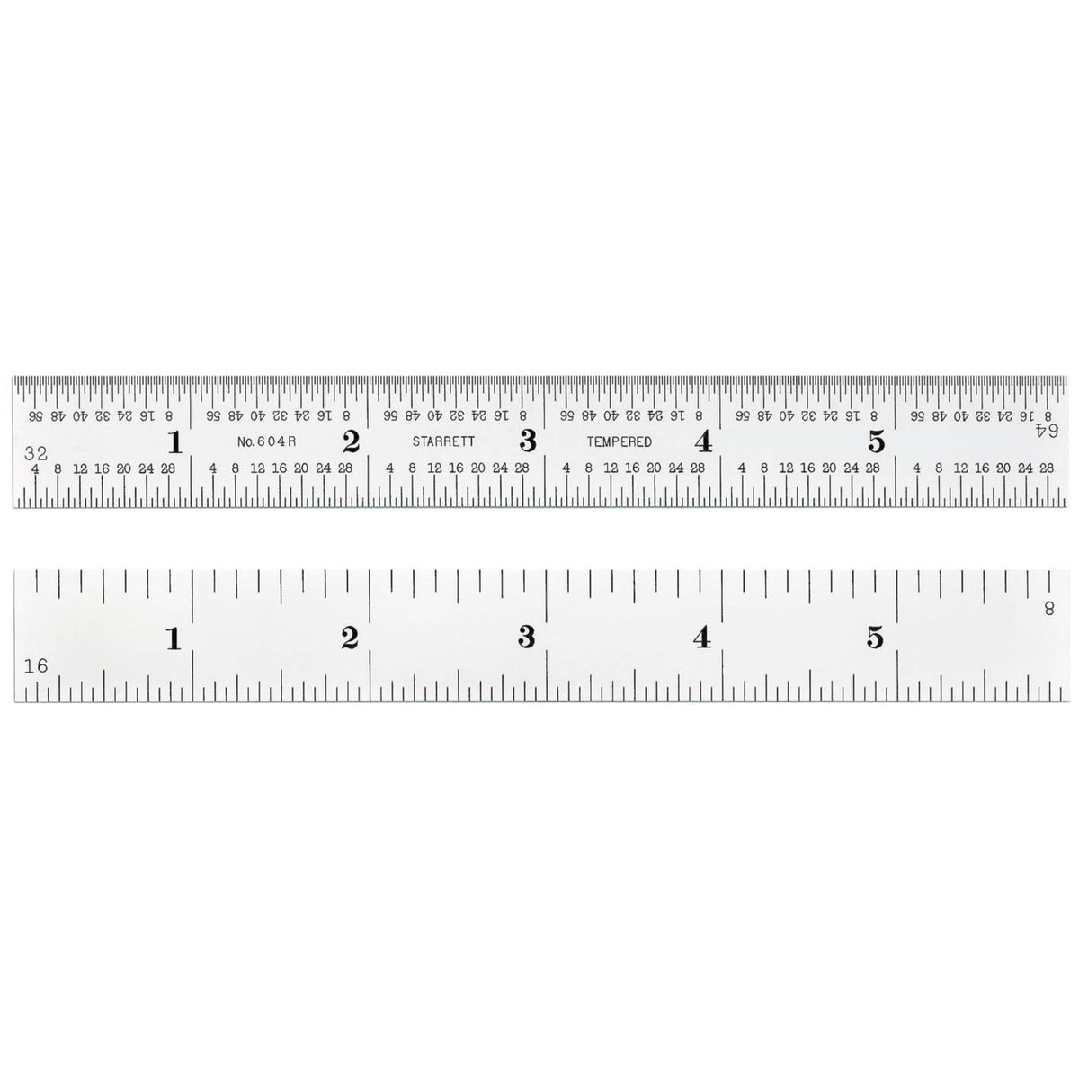 C604R-6 6 Spring-Tempered Steel Rule With Inch Graduations, Graduations At 8Ths, 16Ths, Quick-Reading 32Nds, 64Ths