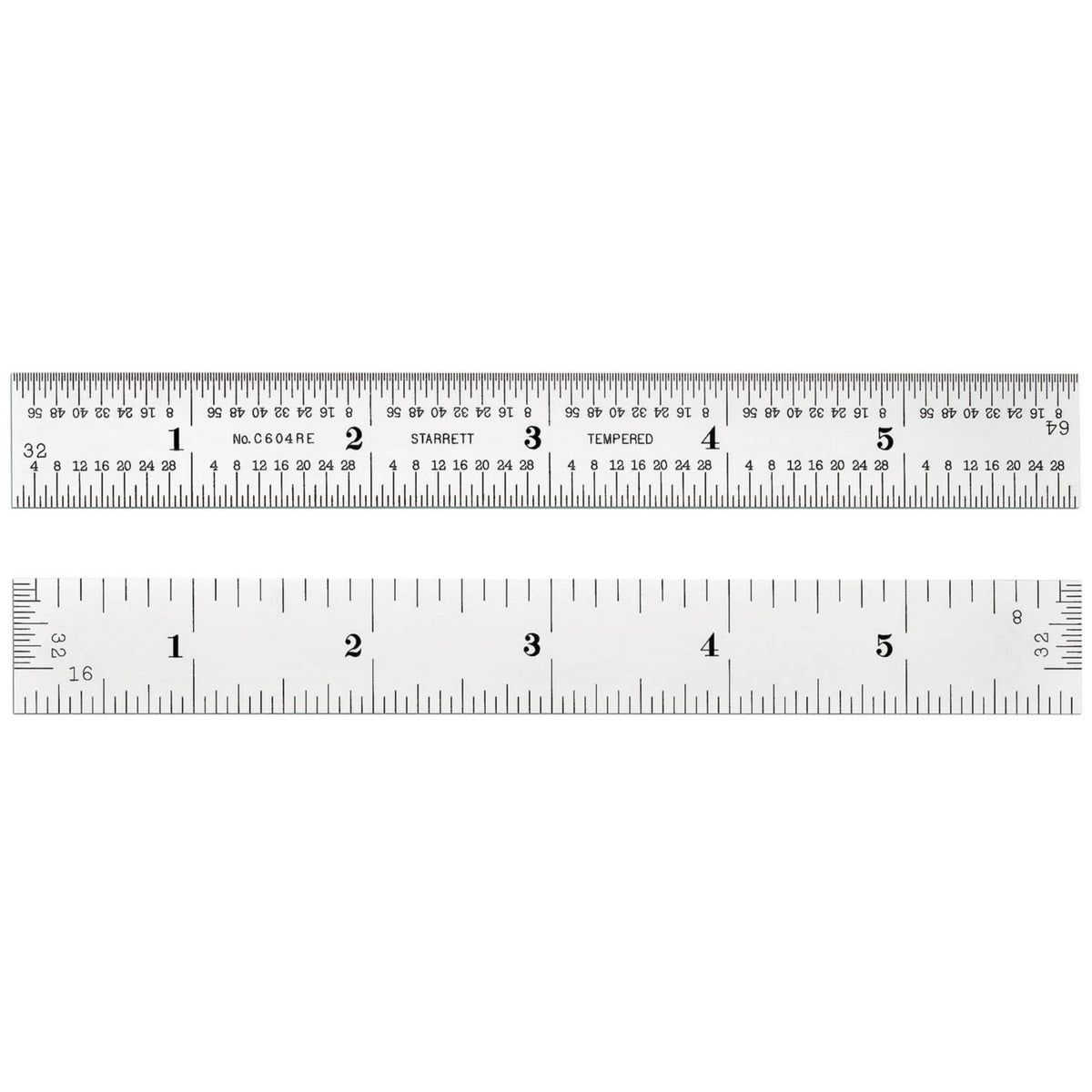 C604Re-6 6' Spring-Tempered Steel Rule With Inch Graduations, Graduations At 8Ths, 16Ths, Quick-Reading 32Nds, 64Ths