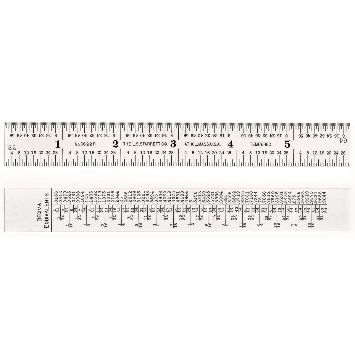 C622R-6 6 Steel Rule With Decimal Equivalents, Graduations At Quick-Reading 32Nds And 64Ths
