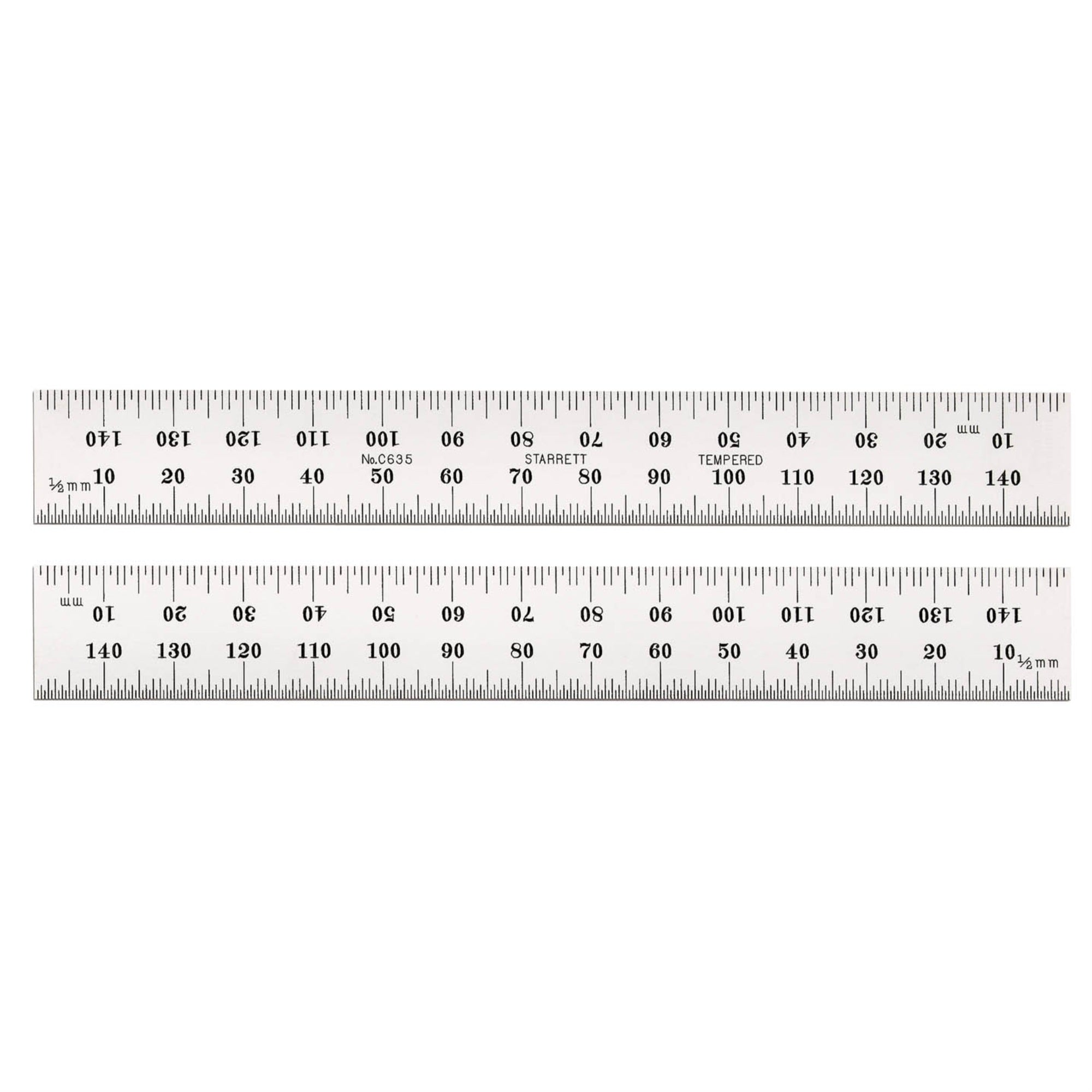 C635-150 150Mm Spring-Tempered Steel Rule With Millimeter Graduations, Graduations At Mm And 1/2Mm On Both Sides