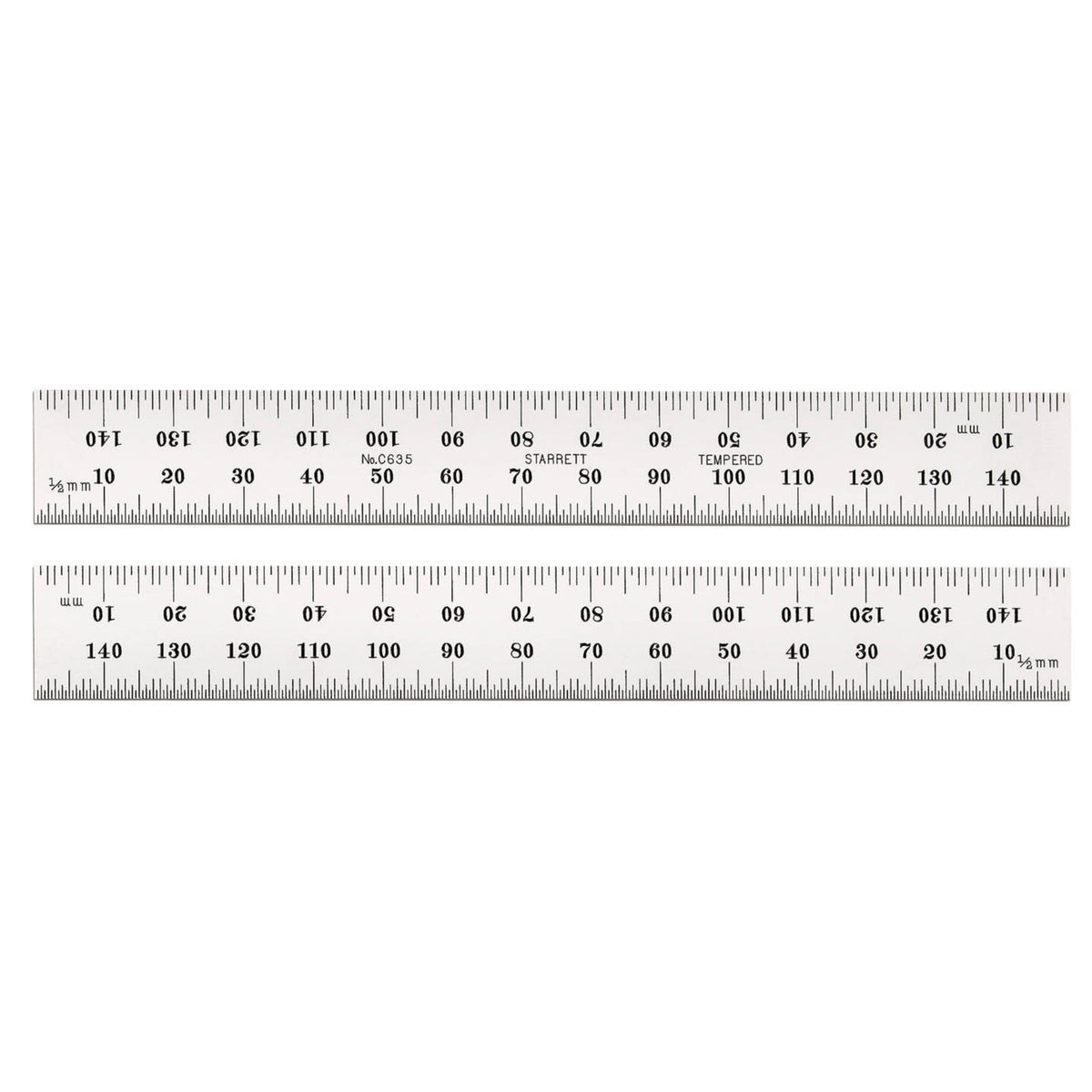 C635-150 150Mm Spring-Tempered Steel Rule With Millimeter Graduations, Graduations At Mm And 1/2Mm On Both Sides