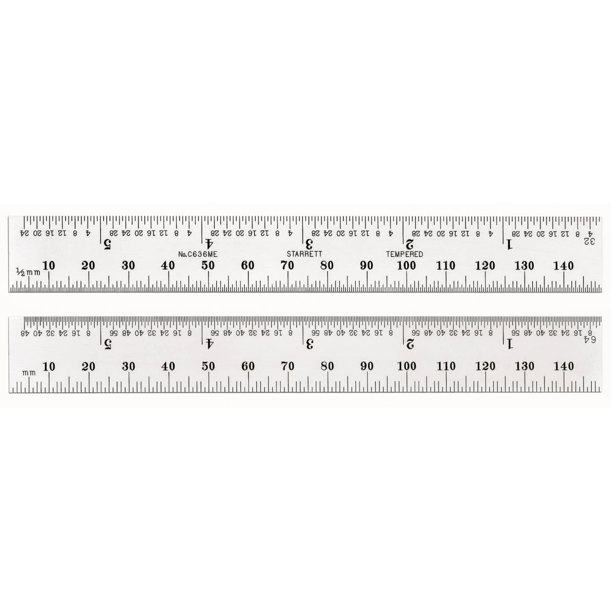 C636Me-150 150Mm - 6 Spring-Tempered Steel Rule With Millimeter & Inch Graduations, Graduations At 32Nds And 1/2Mm On One Side