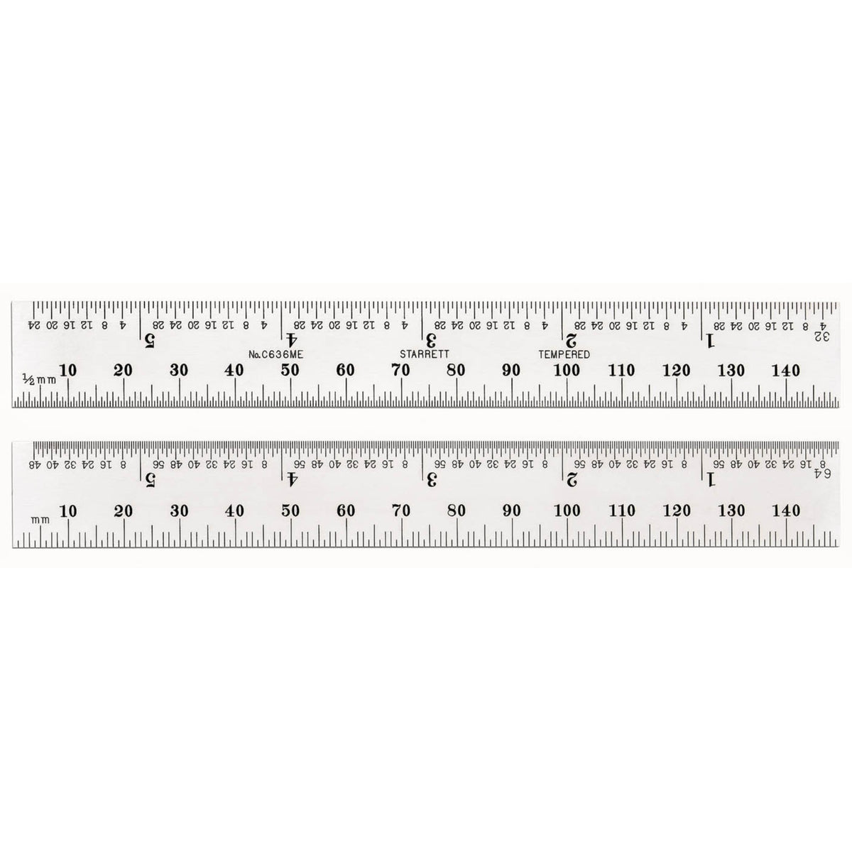 C636Me-150 150Mm - 6 Spring-Tempered Steel Rule With Millimeter & Inch Graduations, Graduations At 32Nds And 1/2Mm On One Side