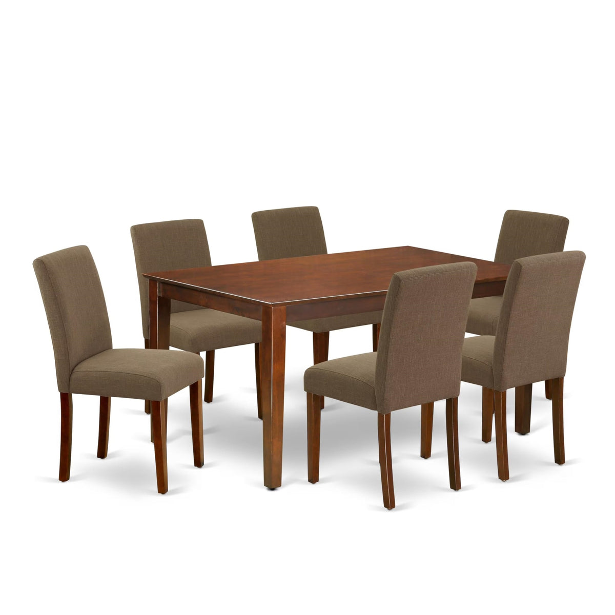 Casafoyer Caab7-Mah-18 Capri 7 Piece Modern Dining Set Consist Of A Rectangle Wooden Table And 6 Coffee Linen Fabric Upholstered Chairs, 36X60 Inch, Mahogany