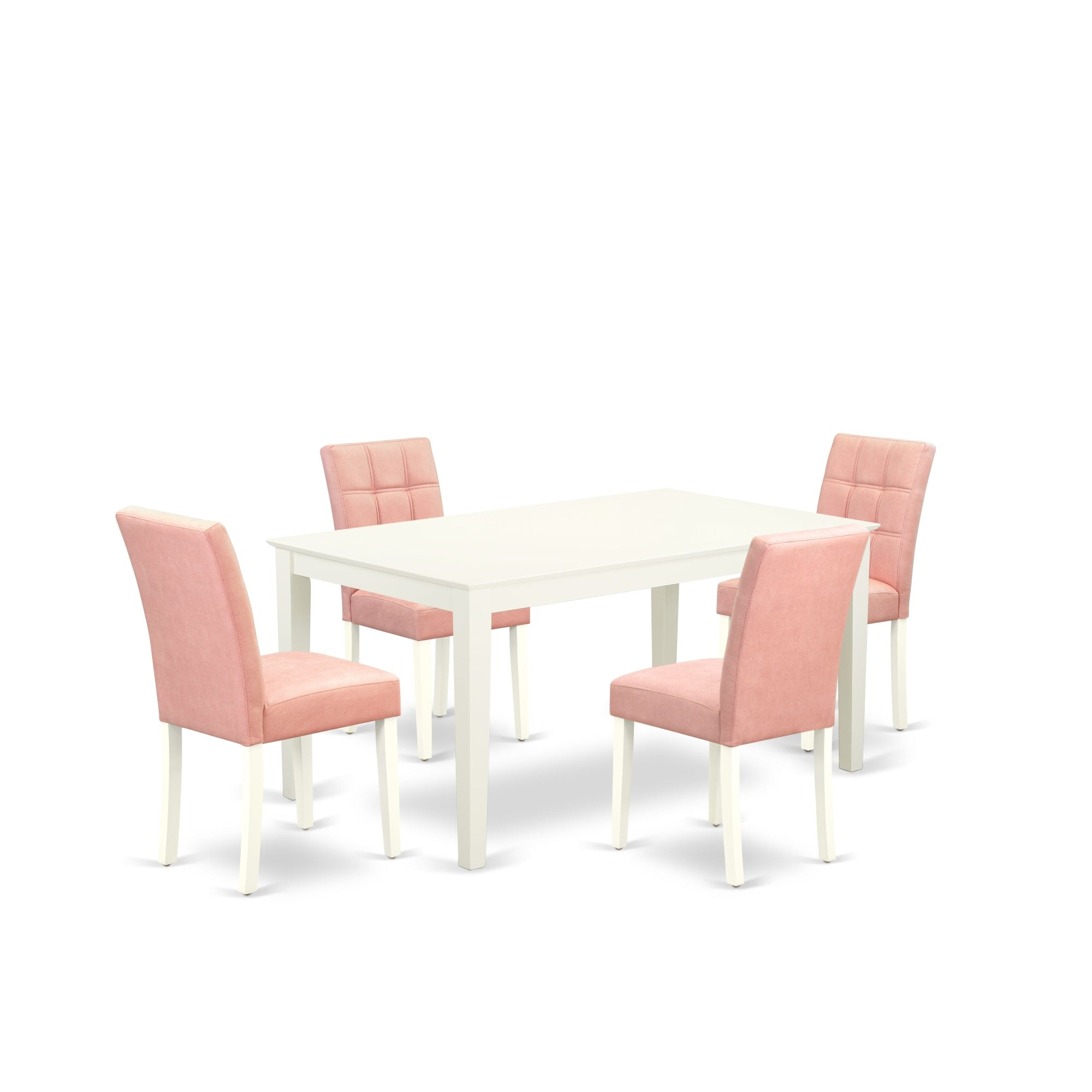 East West Furniture Caas5-Lwh-42 5 Piece Dining Table Set Consists A Kitchen Table And 4 Beige Red Faux Leather Mid-Century Dining Chairs With Stylish Back- Linen White Finish