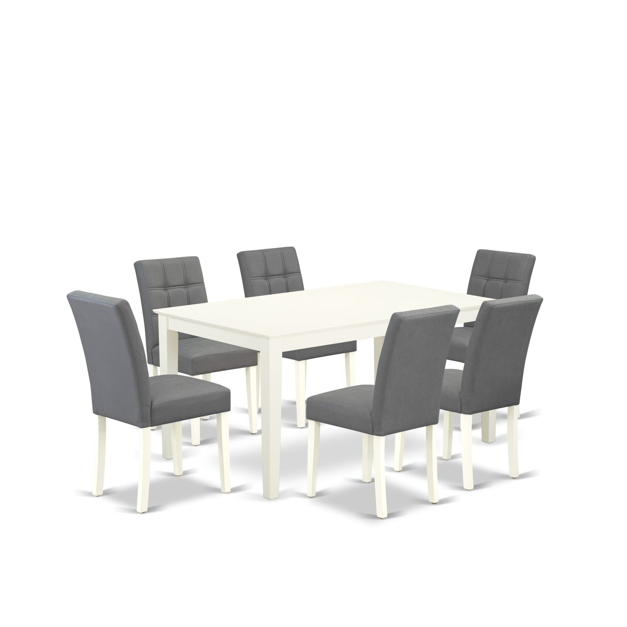 East West Furniture Caas7-Lwh-41 7 Piece Dinner Table Set Includes A Wood Table And 6 Platinum Gray Faux Leather Mid-Century Chairs With Stylish Back- Linen White Finish
