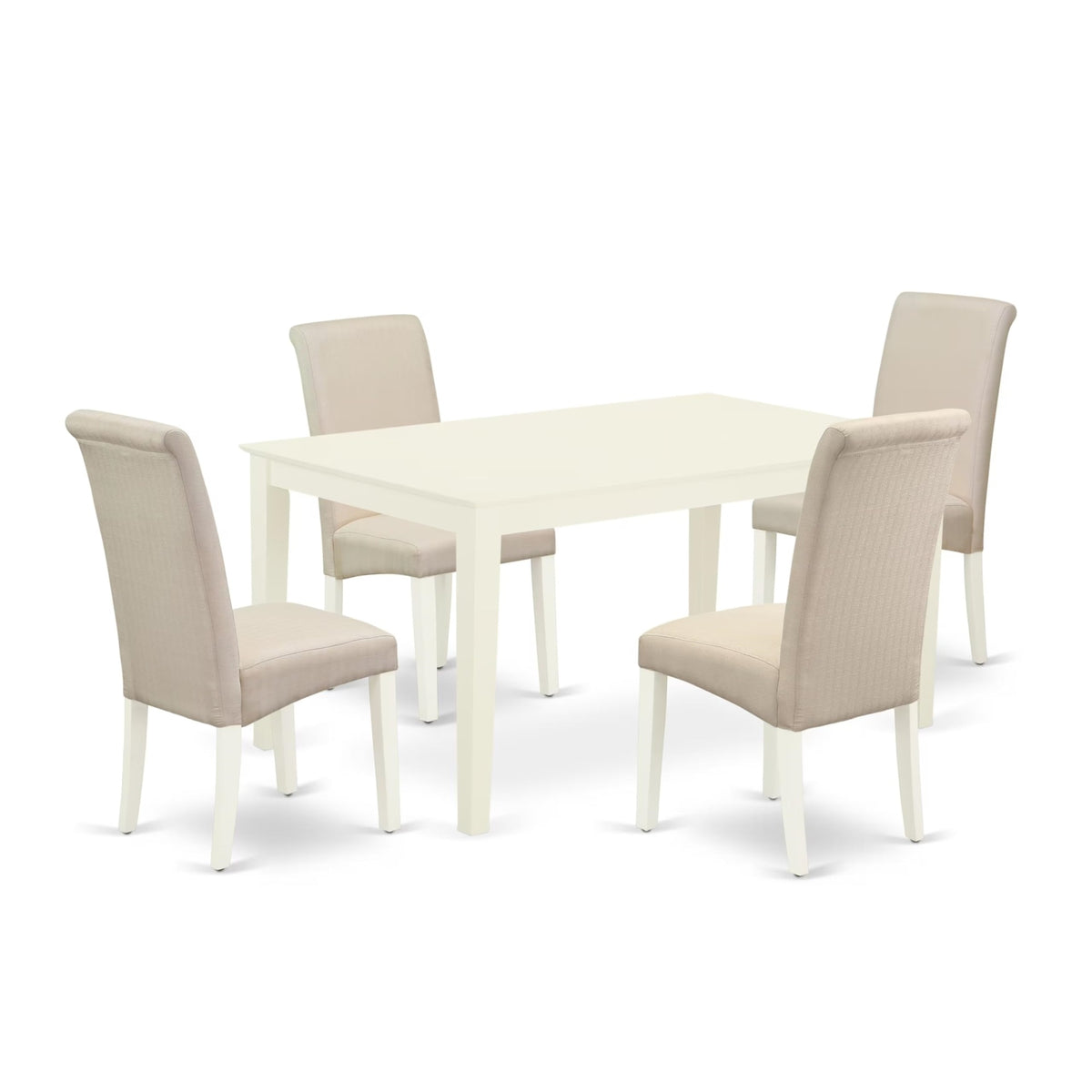 Casafoyer Caba5-Lwh-01 5 Piece Dining Room Table Set Includes A Rectangle Kitchen Table And 4 Cream Linen Fabric Parson Dining Chairs, 36X60 Inch, Linen White