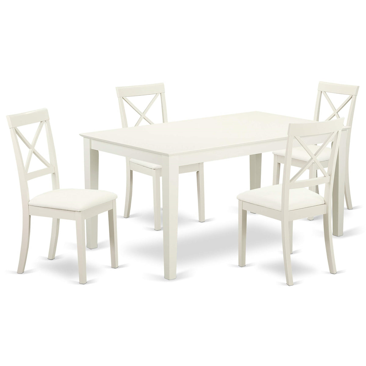 Ergode Cabo5-Lwh-Lc, 5 Pc Small Kitchen Table Set, Rectangle Wooden Table, 4 Pu Leather Chairs, Linen White Top, Asian Solid Wood, Modern & Stylish, Easy Assembly & Cleaning, 36X60 Inch