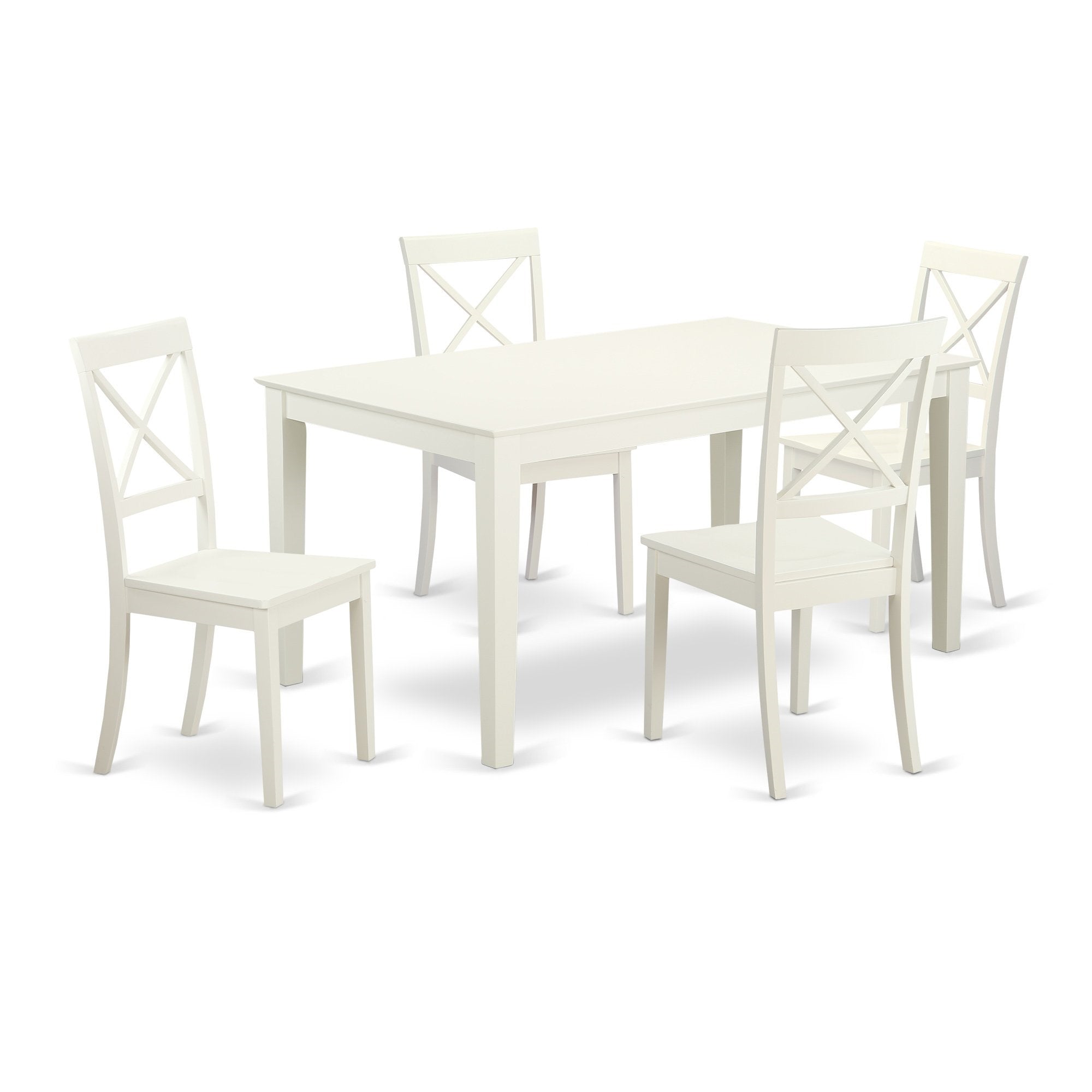 Ergode Cabo5-Lwh-W, Capri 5 Pc Dining Room Table Set, Linen White Rectangular Kitchen Table, 4 Chairs, Wooden Seat, X-Back, 4-Leg Design, High-Grade Asian Real Wood, Easy Assembly & Cleaning, Enhance Your Dining Experience, 36X60 Inch