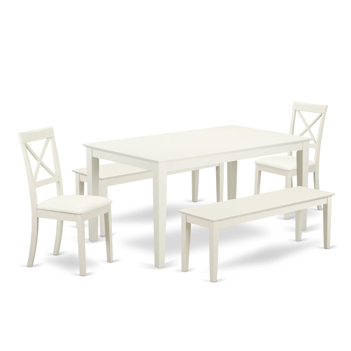 Casafoyer Cabo5C-Lwh-Lc Capri 5 Piece Set For 4 Includes A Rectangle Kitchen Table And 2 Faux Leather Dining Room Chairs With 2 Benches, 36X60 Inch