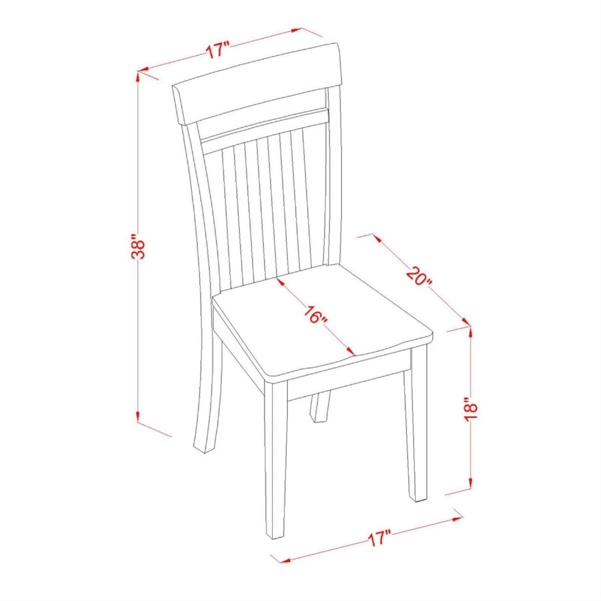Casafoyer Cac-Cap-W Capri Dining Chairs - Slat Back Wooden Seat Chairs, Set Of 2, Cappuccino