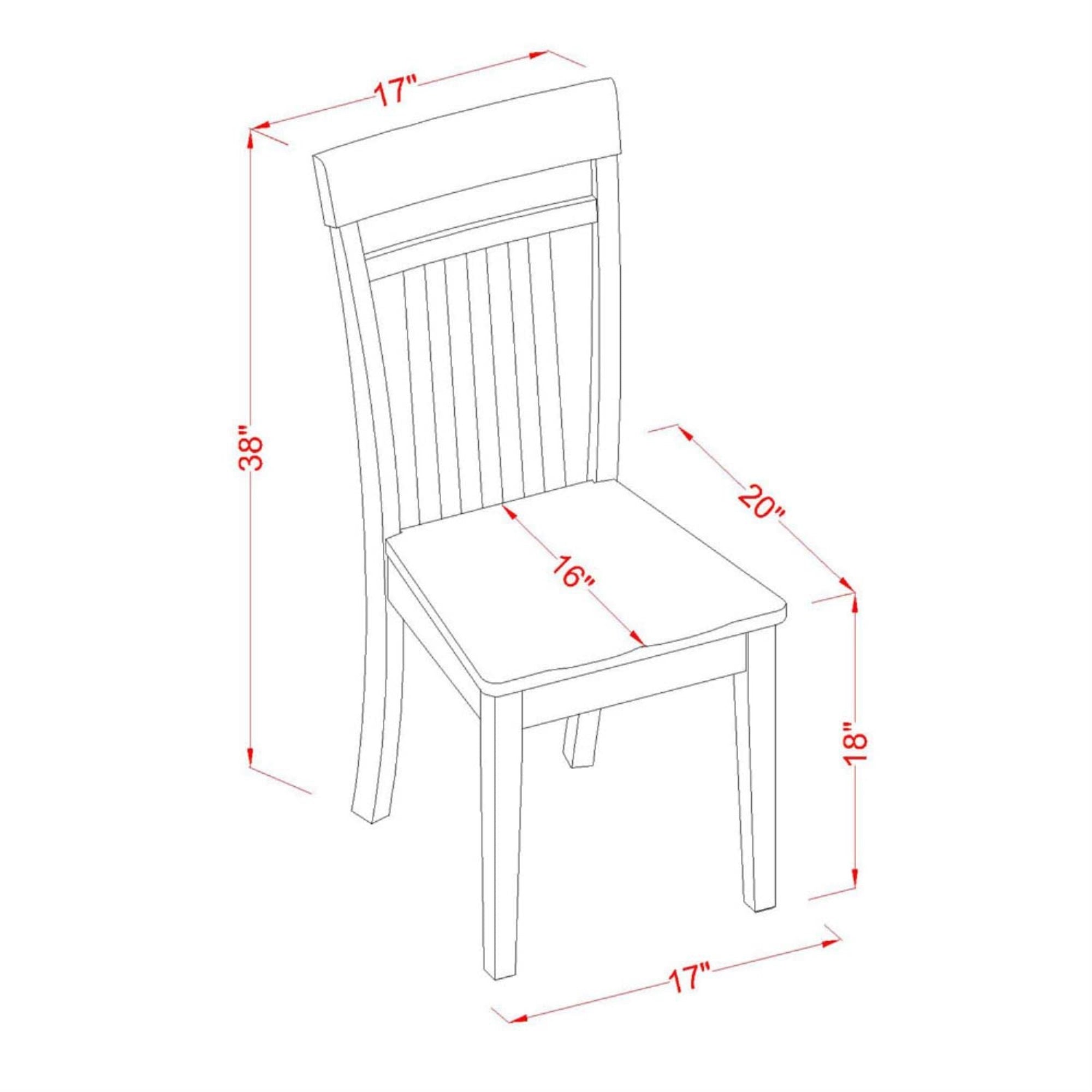 East West Furniture Cac-Cap-W Capri Dining Chairs - Slat Back Wooden Seat Chairs, Set Of 2, Cappuccino