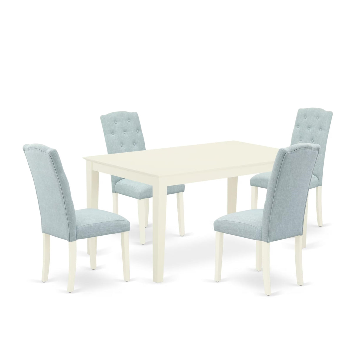 Casafoyer Cace5-Lwh-15 Capri 5 Piece Set Includes A Rectangle Dining Room Table And 4 Baby Blue Fabric Upholstered Chairs, 36X60 Inch, Linen White