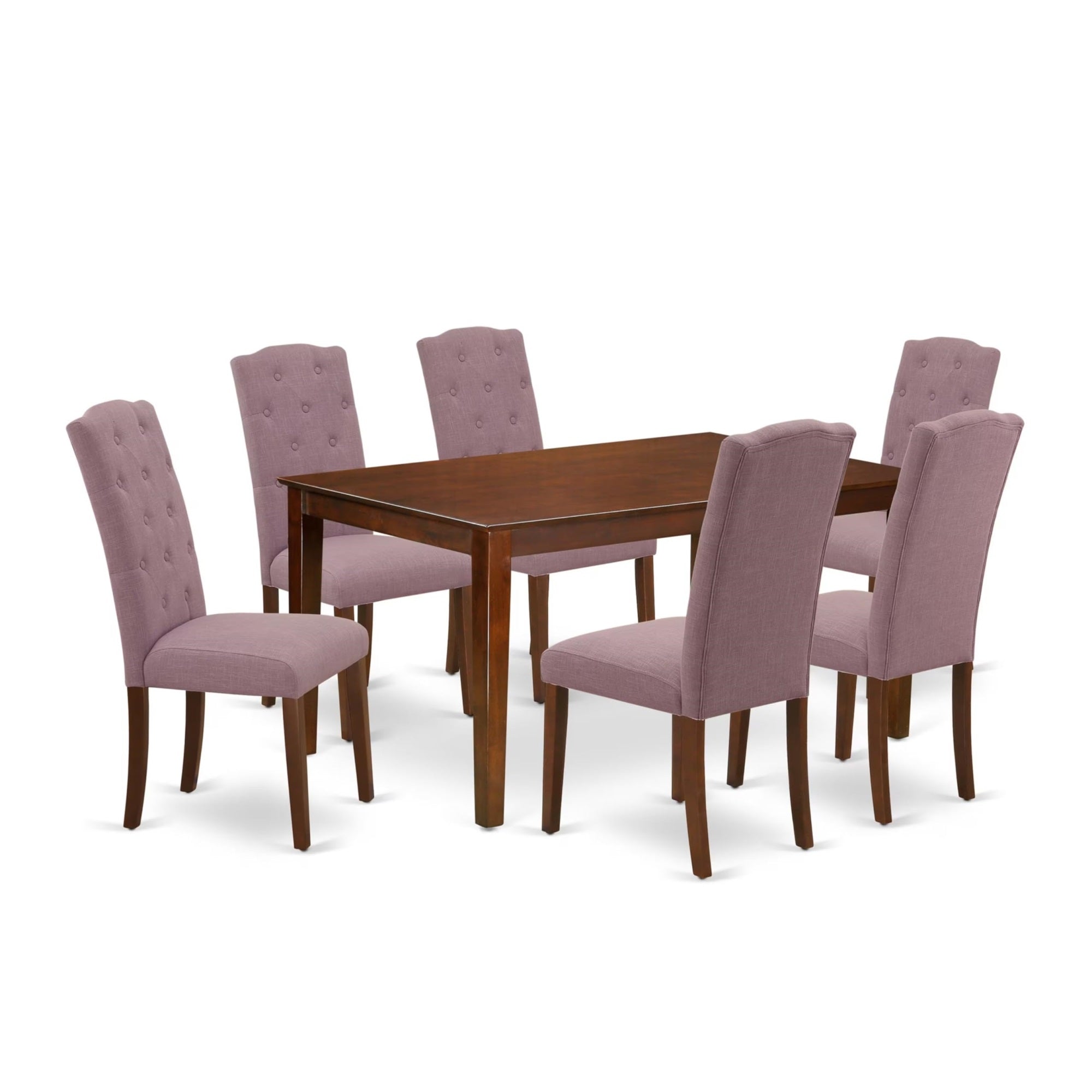 Casafoyer Cace7-Mah-10 7 Piece Dining Room Furniture Set Consist Of A Rectangle Dining Table And 6 Dahlia Linen Fabric Upholstered Chairs, 36X60 Inch, Mahogany