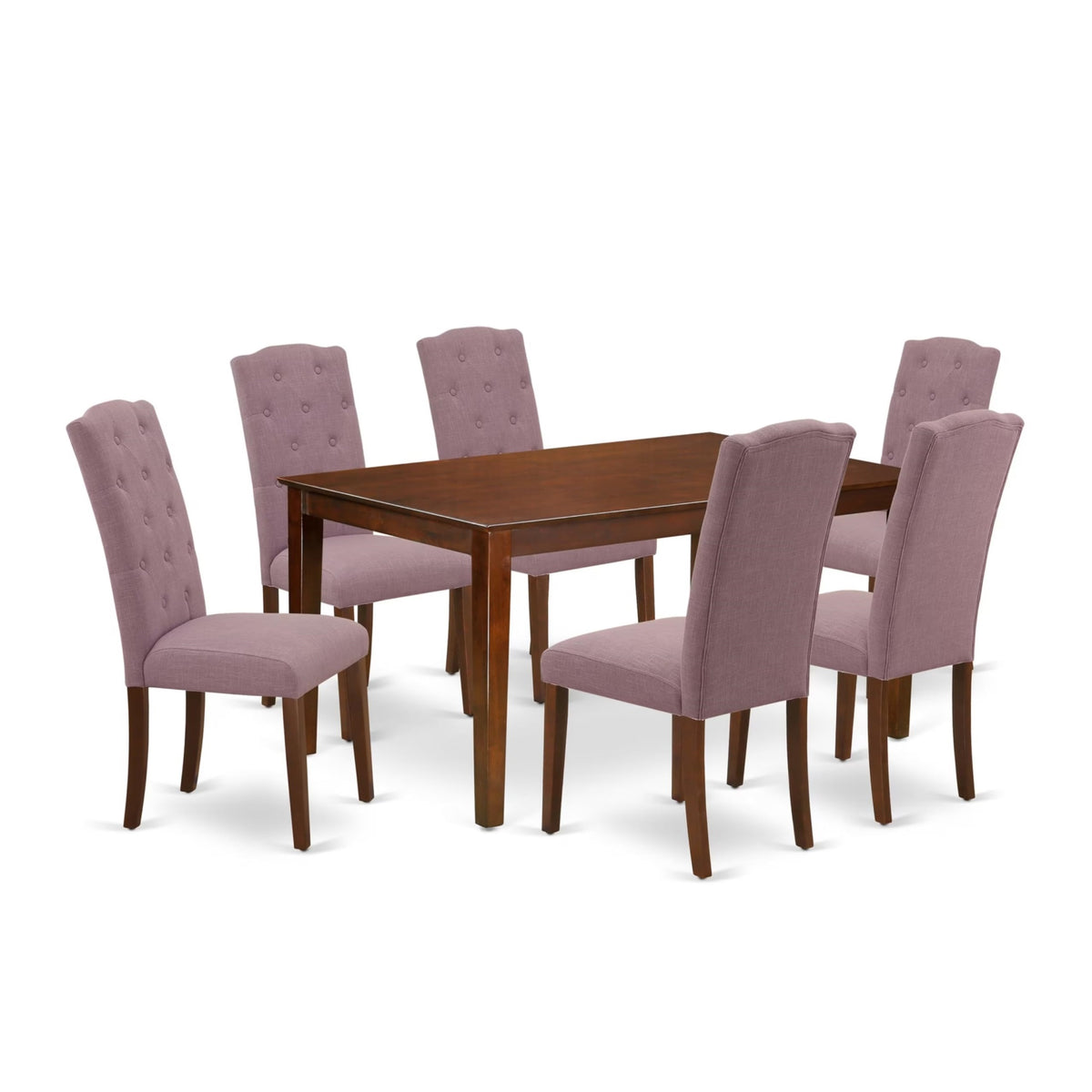 Casafoyer Cace7-Mah-10 7 Piece Dining Room Furniture Set Consist Of A Rectangle Dining Table And 6 Dahlia Linen Fabric Upholstered Chairs, 36X60 Inch, Mahogany