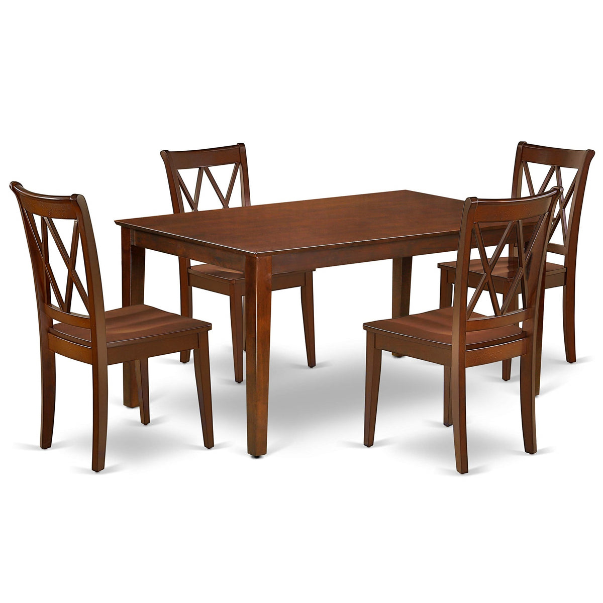 Ergode Cacl5-Mah-W 5-Pc Modern Dining Set, Rectangular Table & 4 Wooden Chairs, Comfortable Seat, Double X-Back Design, Asian Wood, Easy Assembly & Cleaning, 60X36X29 Table, 22X18X37 Chairs
