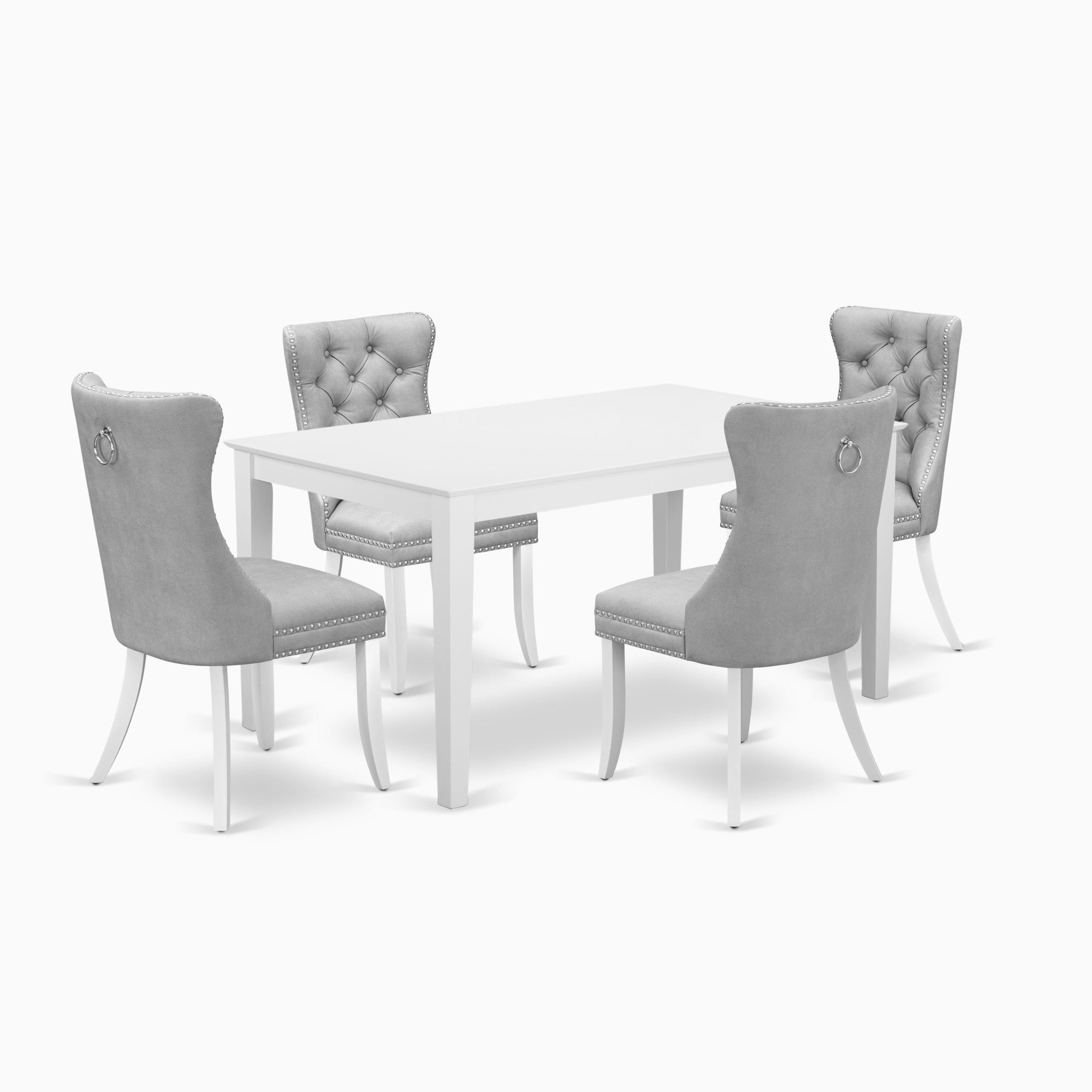 East West Furniture Cada5-Lwh-23 5 Piece Dining Table Set For 4 Consists Of A Rectangle Kitchen Table And 4 Upholstered Parson Chairs, 36X60 Inch, Linen White